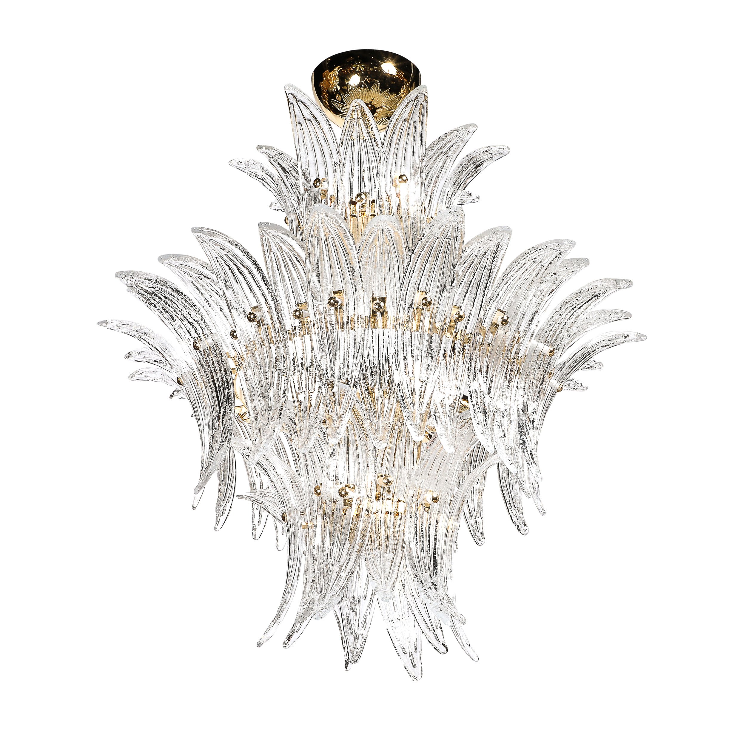 Three-Tier Palma Chandelier in Clear Hand Blown Murano Glass and Brass Fittings - High Style Deco.jpg