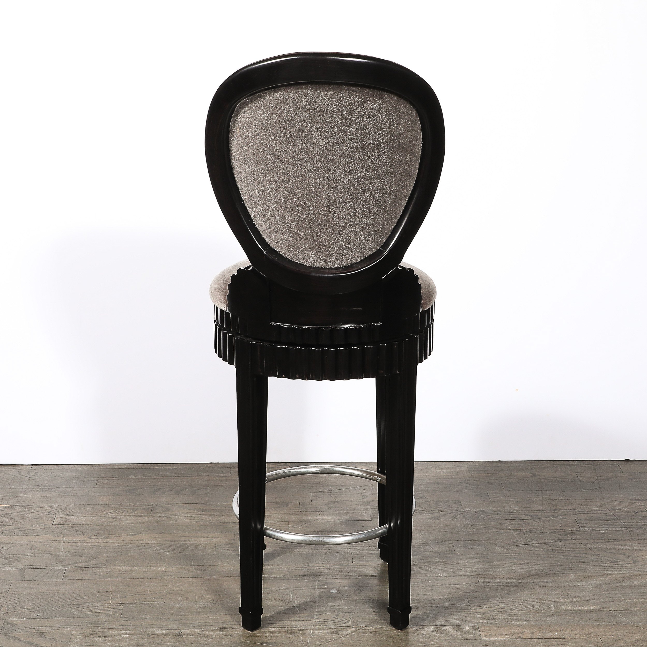 Art Deco Style Scalloped & Fluted Detailed Ebonized Walnut Swiveling Barstools - High Style Deco 9.jpg