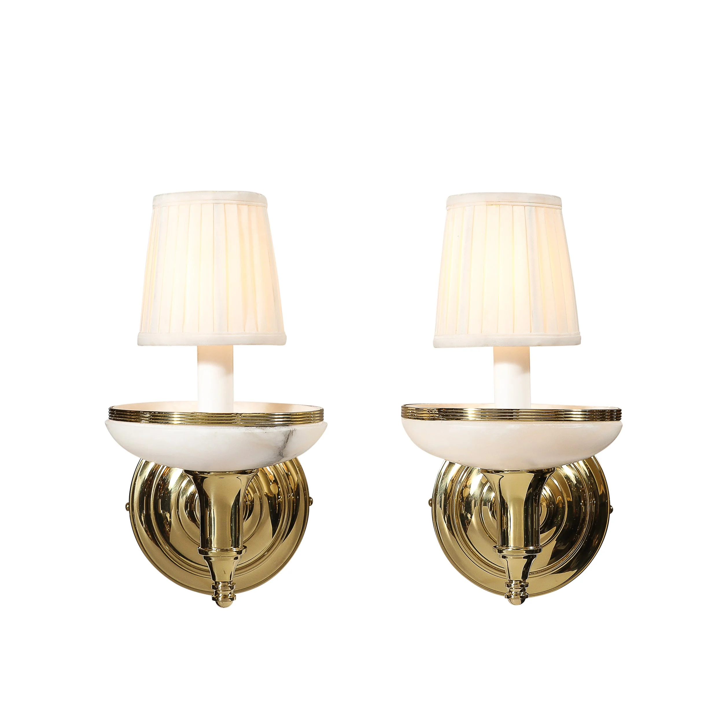 Pair of Art Deco Style Alabaster and Polished Brass Sconces - High Style Deco 1.jpg