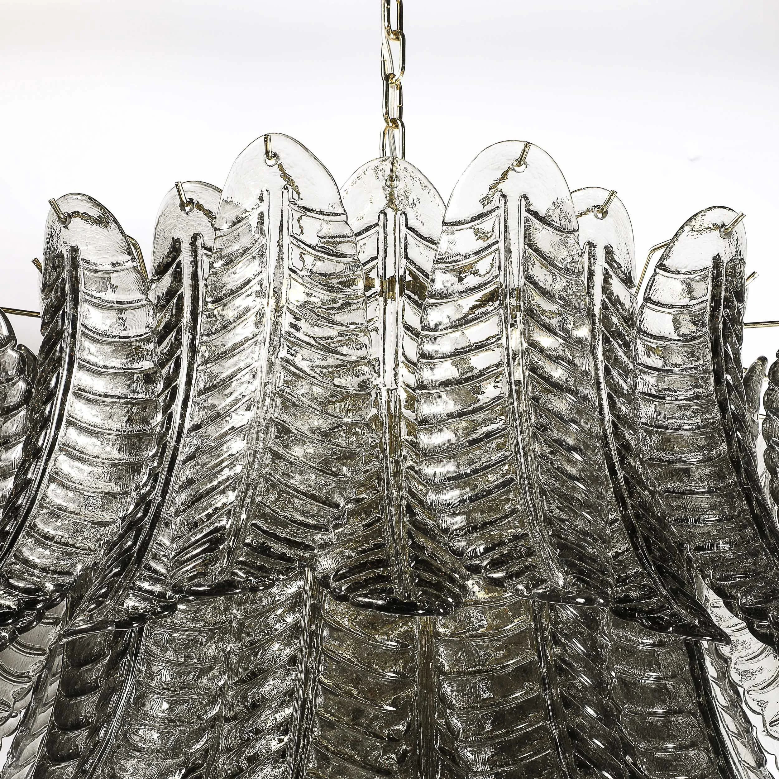 Modernist Hand-Blown Smoked Gray Murano Glass 3-Tier Reeded Feather Chandelier - High Style Deco 13.jpg