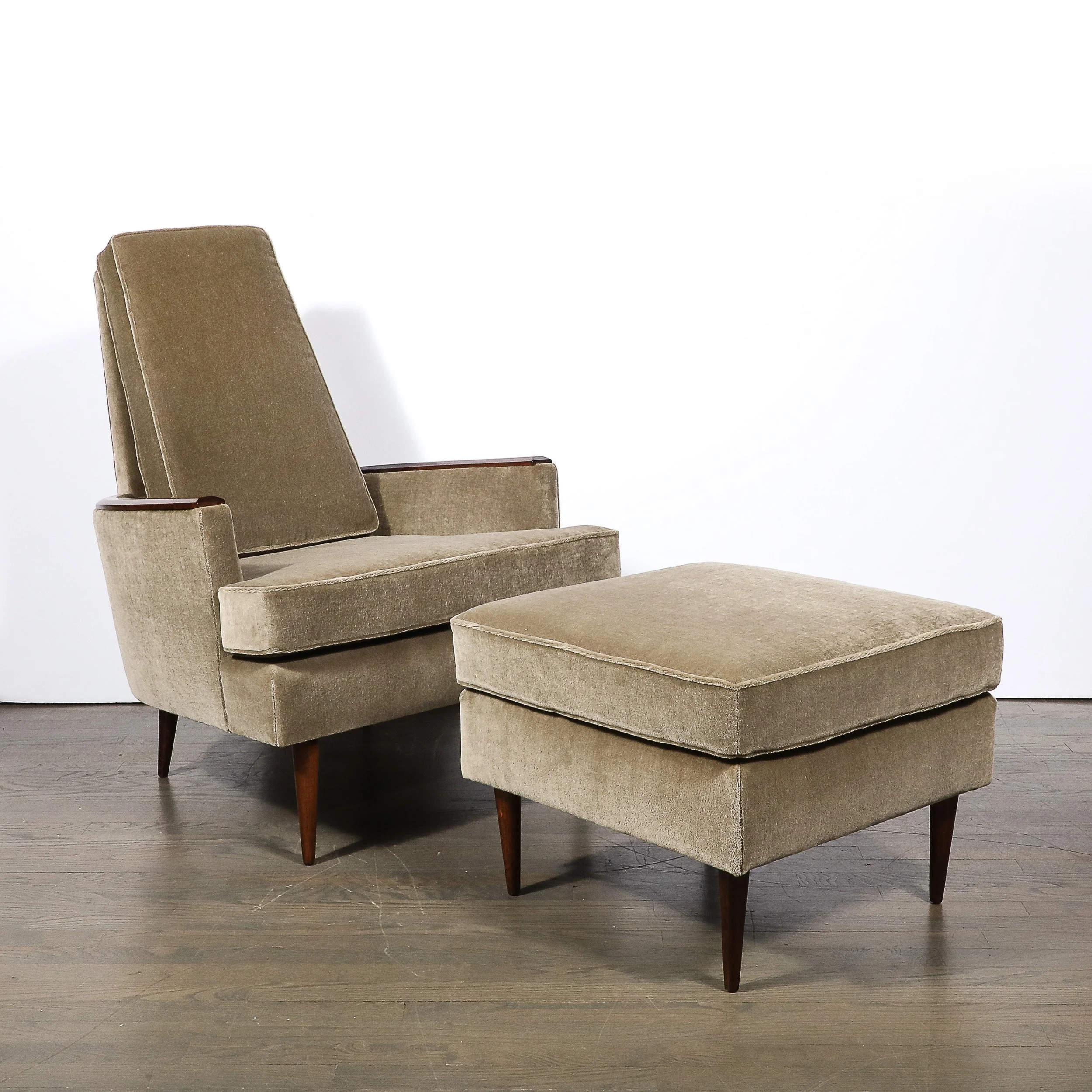 Mid-Century Walnut & Smoked Taupe Mohair Curved Arm Lounge Chair & Ottoman - High Style Deco 7.jpg