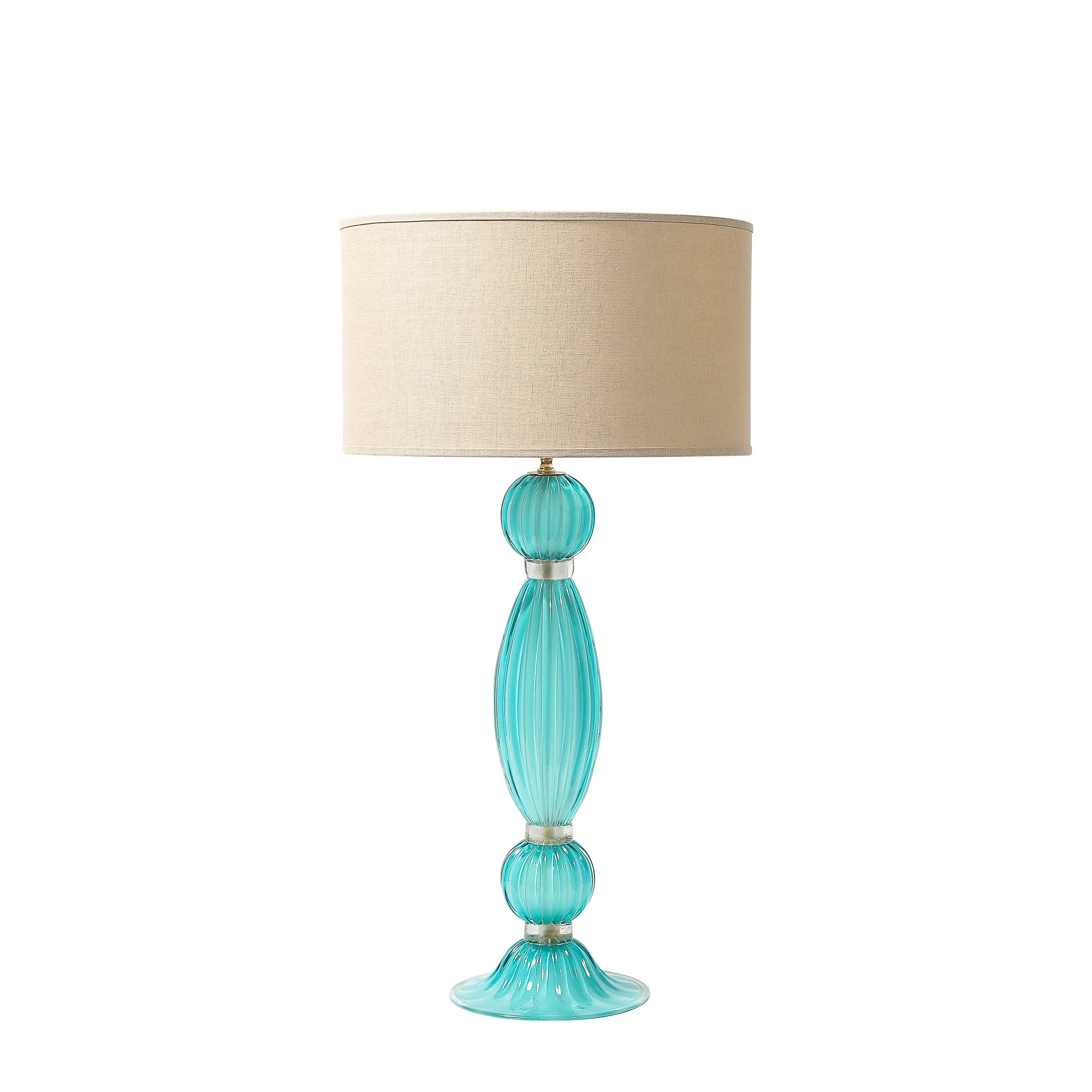 Pair of Hand-Blown Aquamarine Murano Fluted Glass Table Lamps w: 24 Karat Gold - High Style Deco 2.jpg