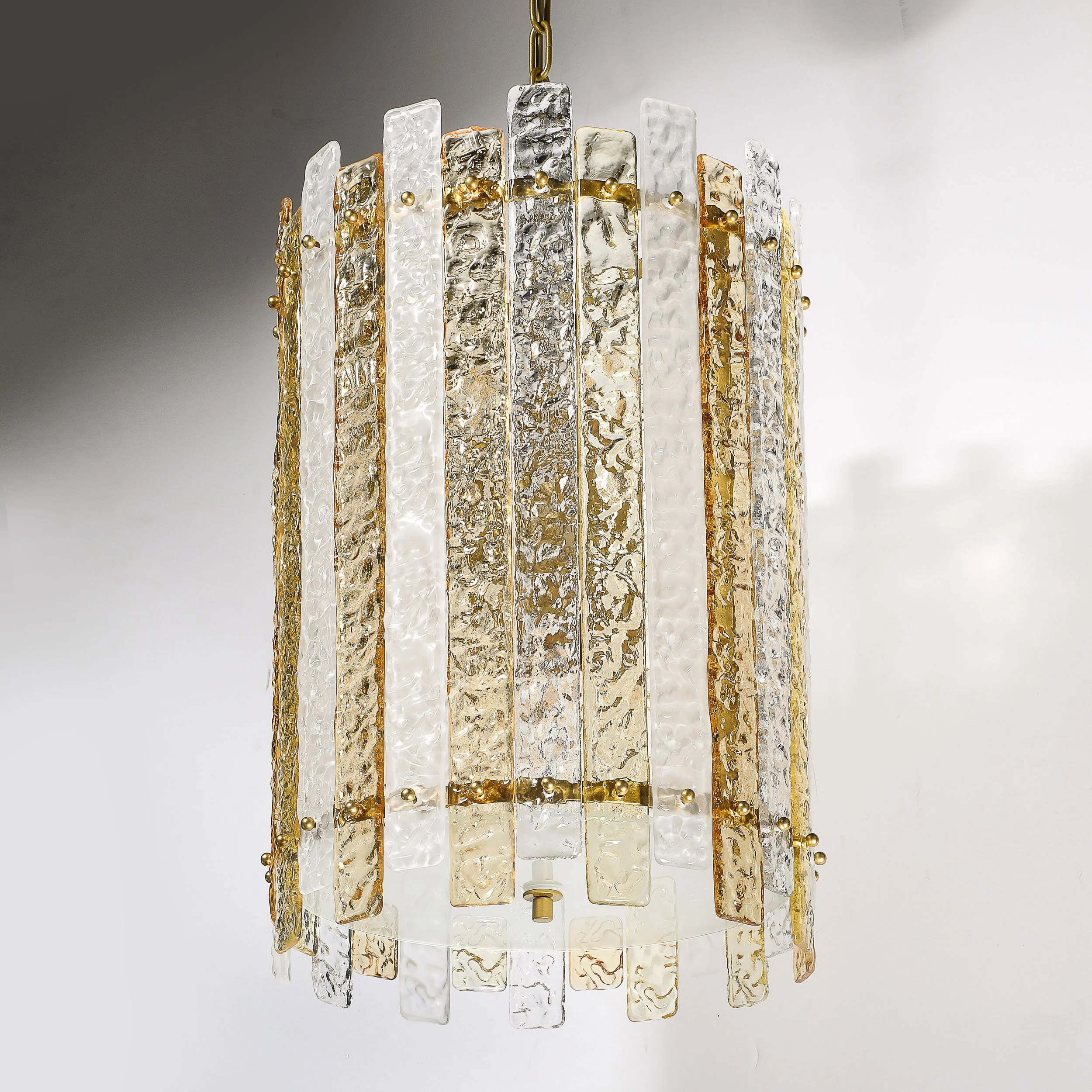 Modernist Hand-Blown Amber and Clear Murano Glass Paneled Cylindrical Chandelier - High Style Deco 13.jpg