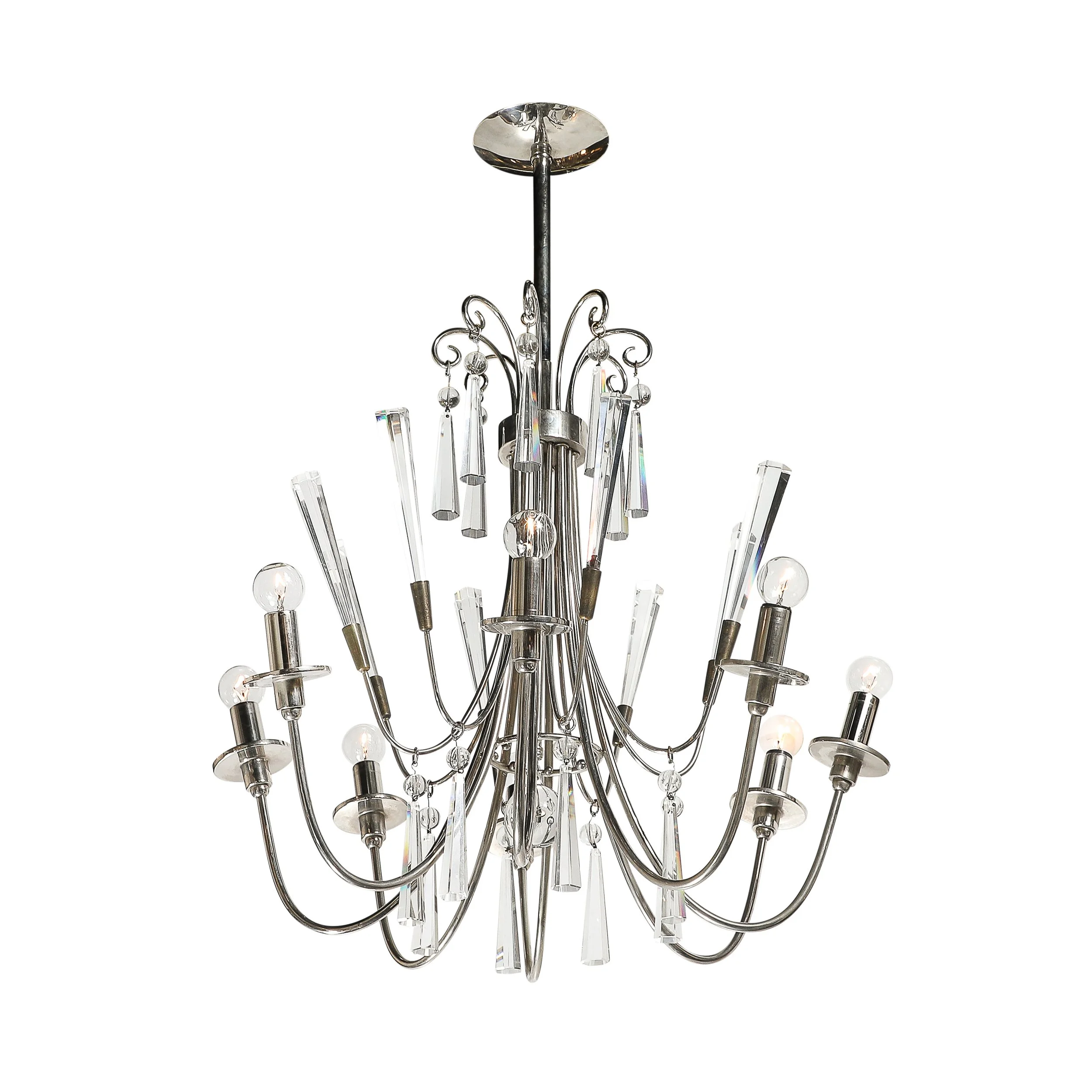 Mid-Century Modernist Eight Arm Chandelier in Cut Crystal & Polished Nickel - High Style Deco 1.jpg