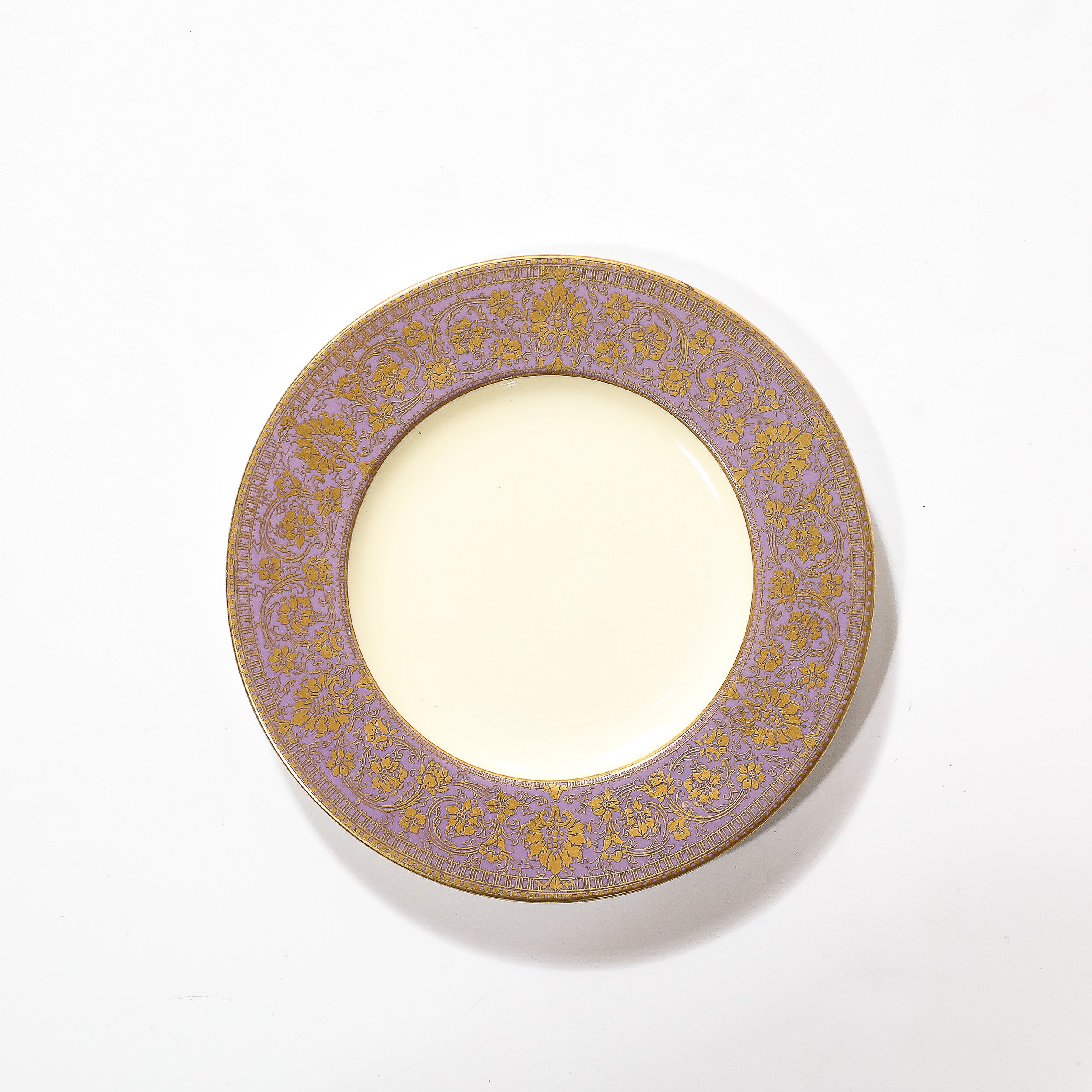 Set of 12 Smoked Lilac Border & Gilt Detail Porcelain Plates by Royal Worcester - High Style Deco 7.jpg
