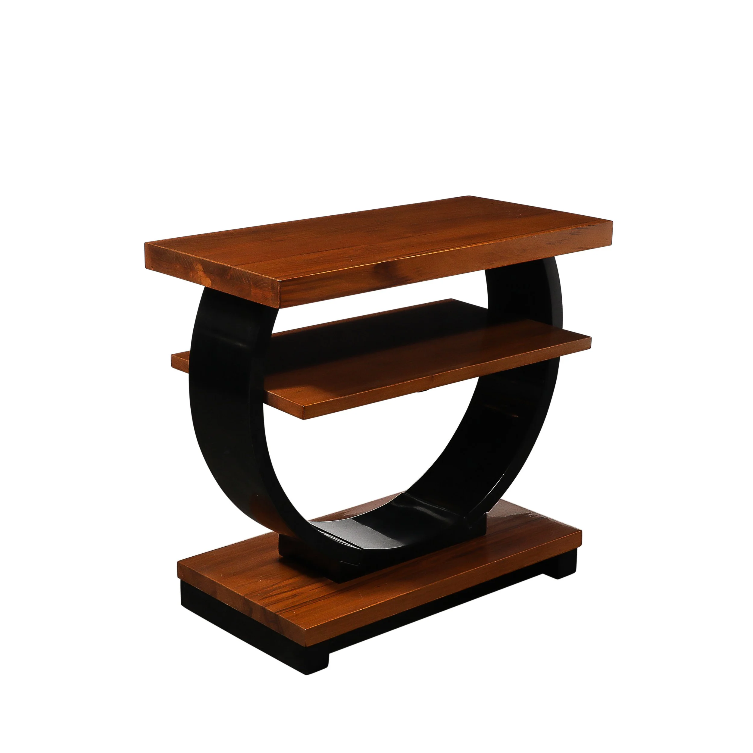 Pair of Art Deco Machine Age Two-Tier Side Tables in Walnut & Black Lacquer - High Style Deco 6.jpg
