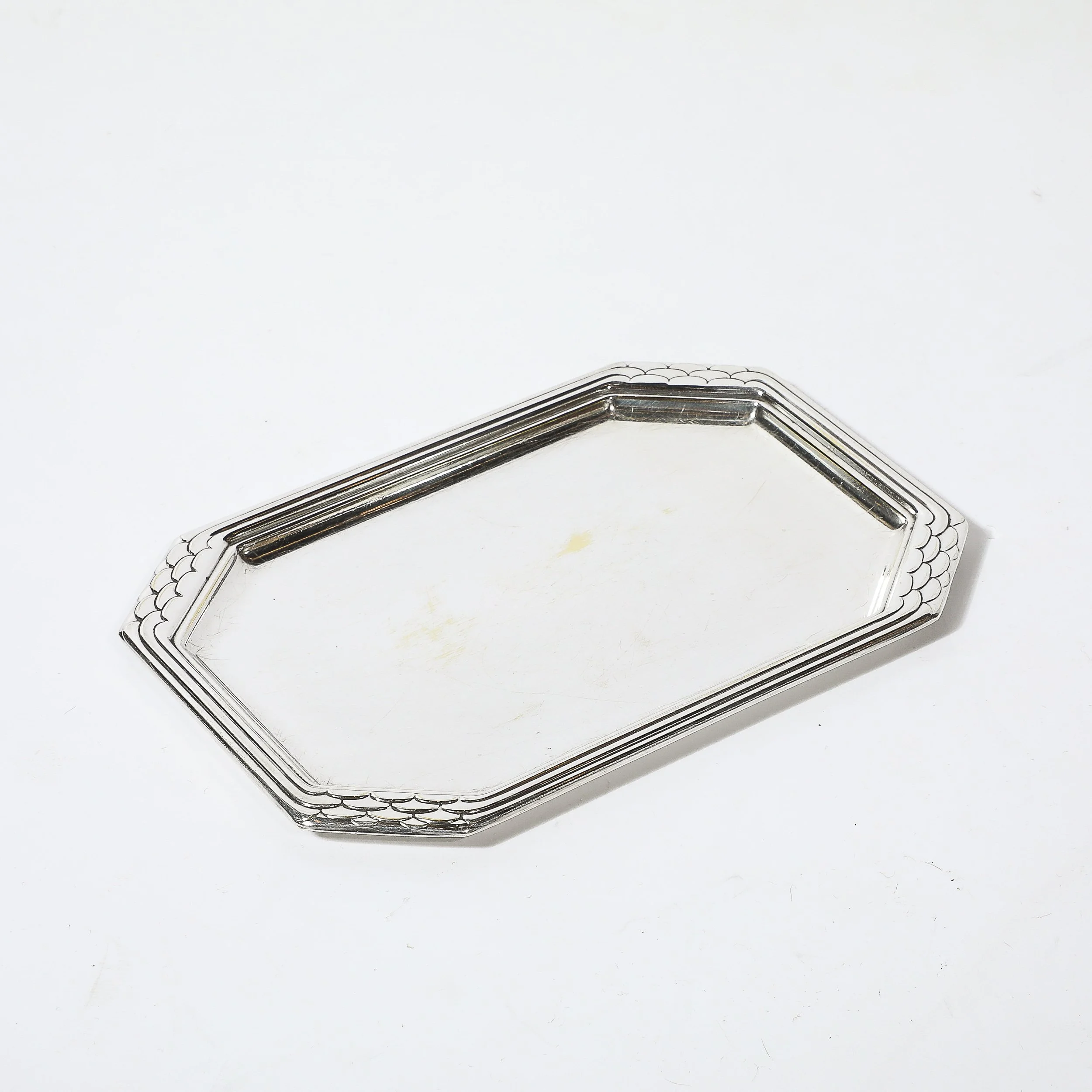 Art Deco Octagonal Silver Plated Tray W:Imbricated Detailing - High Style Deco 4.jpg
