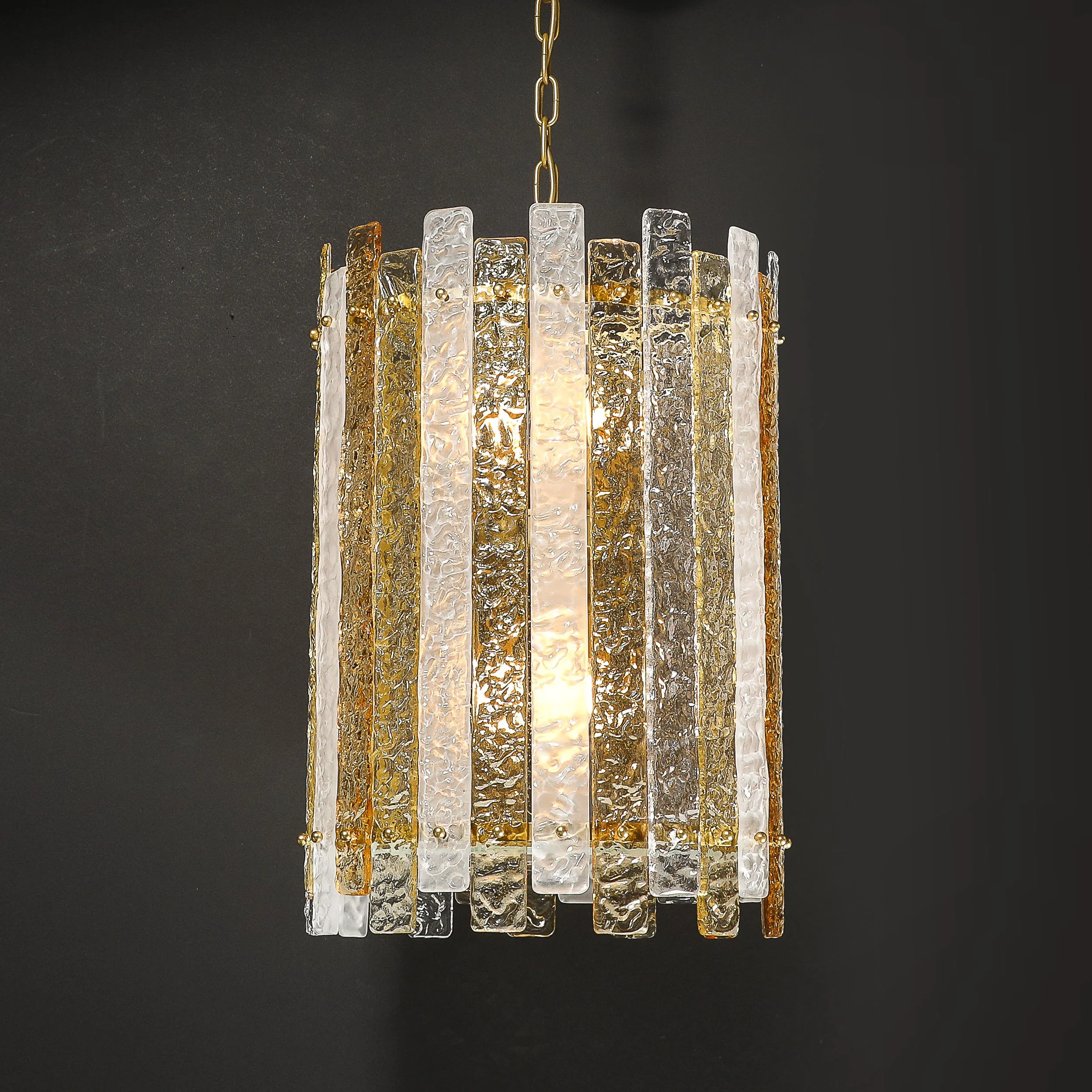 Modernist Hand-Blown Amber and Clear Murano Glass Paneled Cylindrical Chandelier - High Style Deco 21.jpg