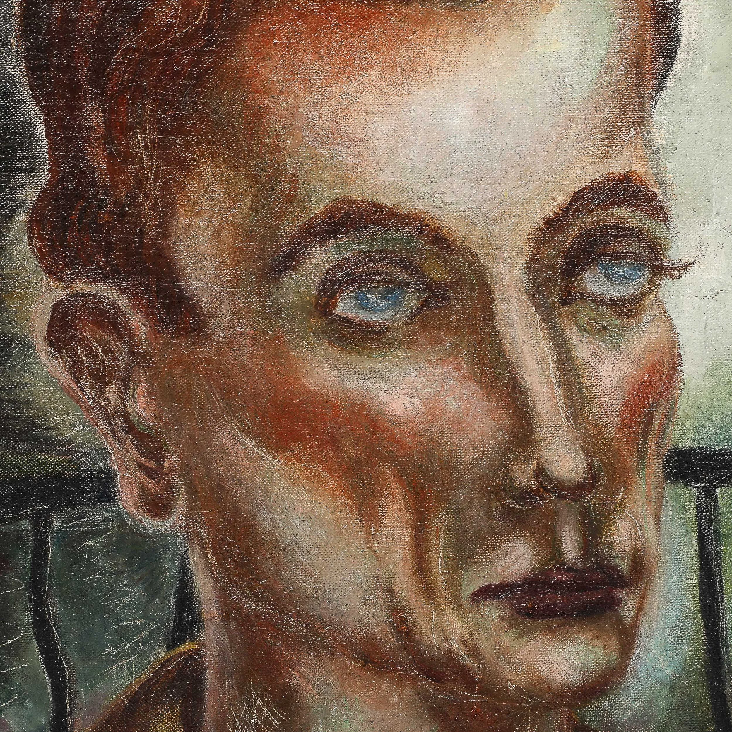 Modernist Oil on Canvas Painting "The Immigrant" signed Hida Coates Altschule - High Style Deco 11.jpg