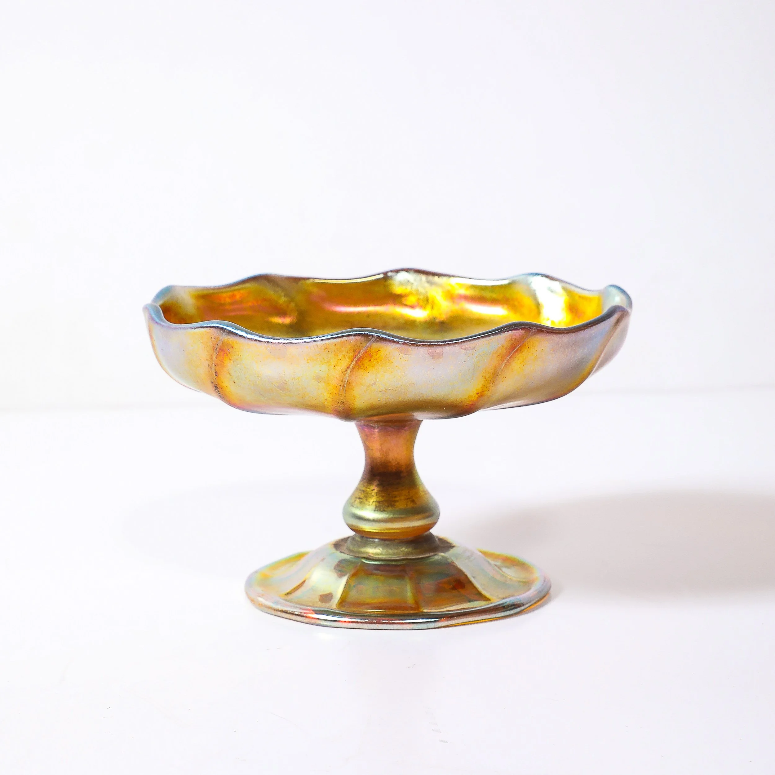 Art Nouveau Iridescent Yellow Blue Favrile Glass Footed Dish signed Tiffany & Co - High Style Deco 8.jpg