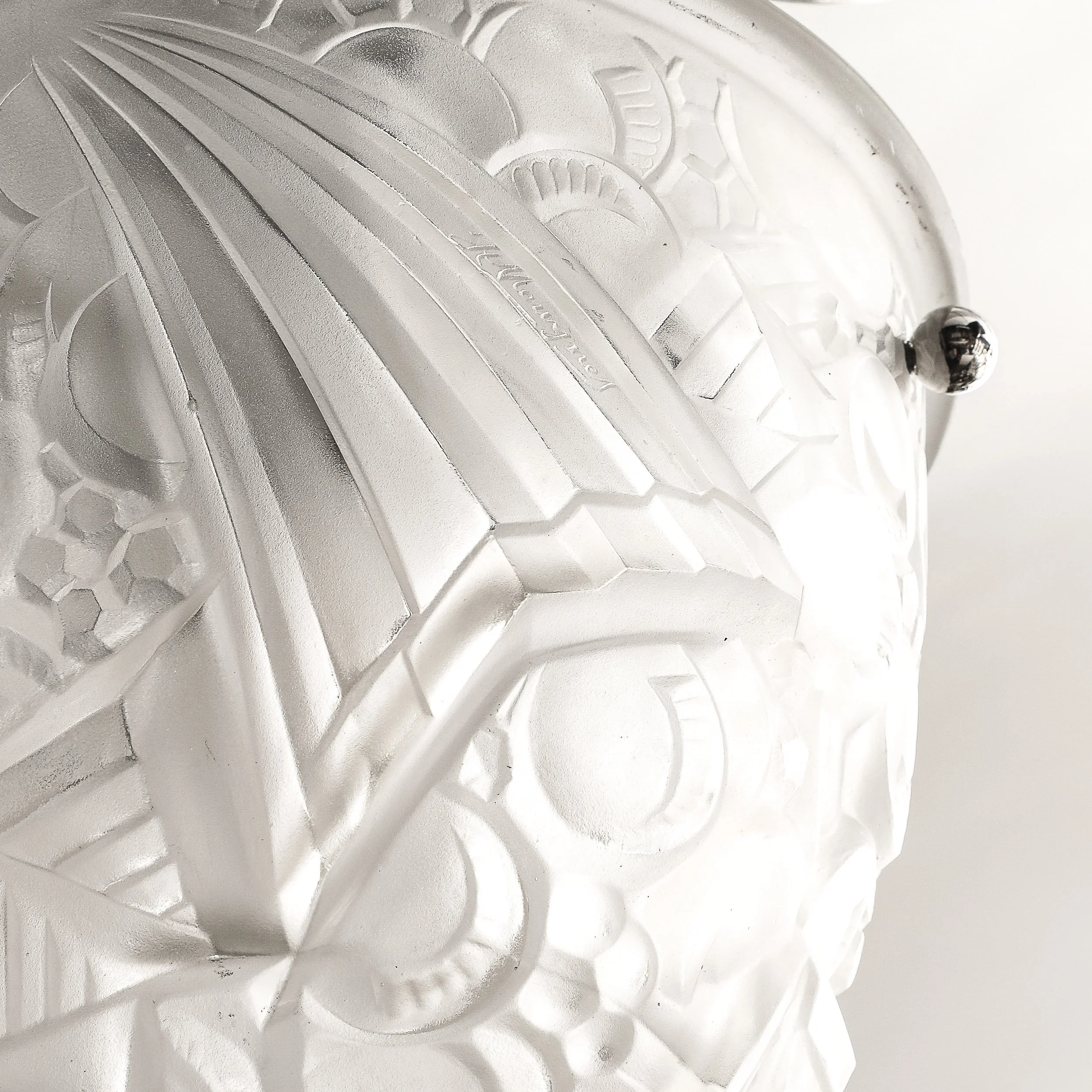 Art Deco Molded & Frosted Glass Pendant w: Cubist Detailing by Muller Freres - High Style Deco 11.jpg