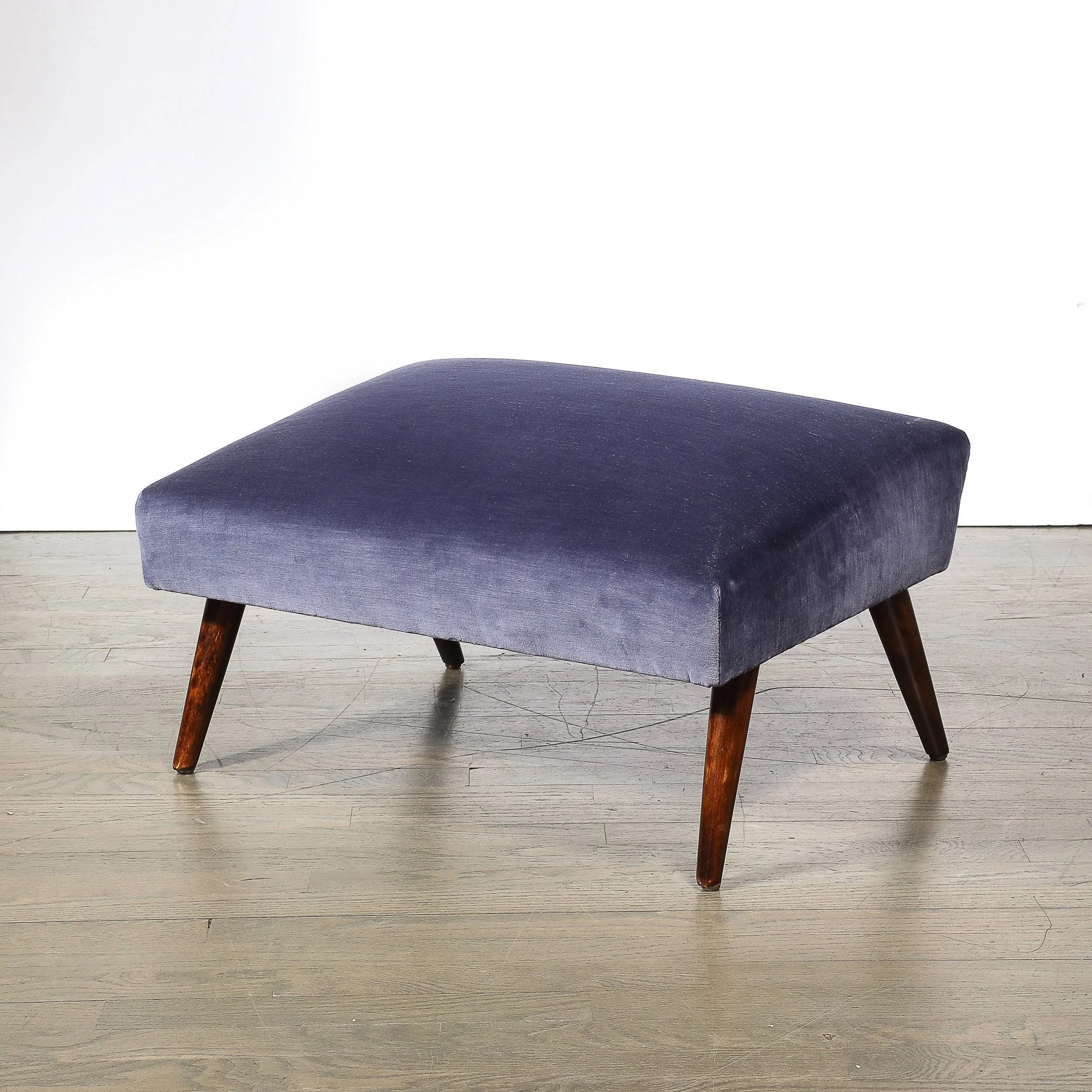 Mid-Century Lounge Chair & Ottoman in Aubergine Velvet & Tapered Walnut Supports - High Style Deco 14.jpg