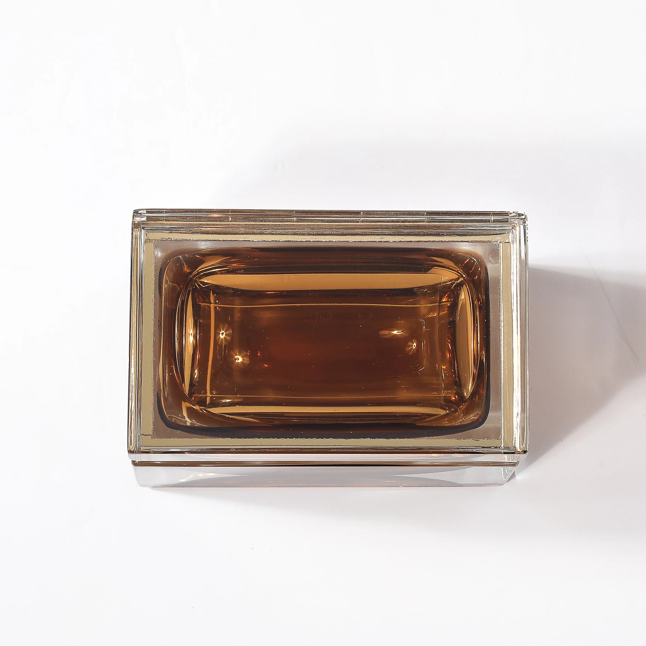 Modernist Hand-Blown Murano Glass Box in Citrine W: Polished Brass Fittings - High Style Deco 9.jpg