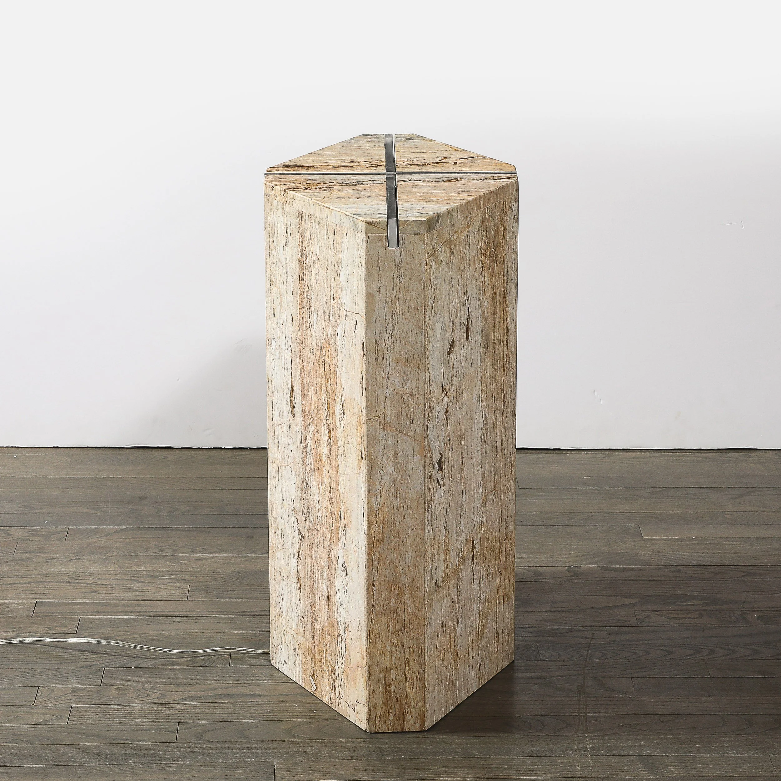 Sophisticated Mid-Century Modernist Crosslight Illuminating Travertine Pedestal - High Style Deco 14.jpg