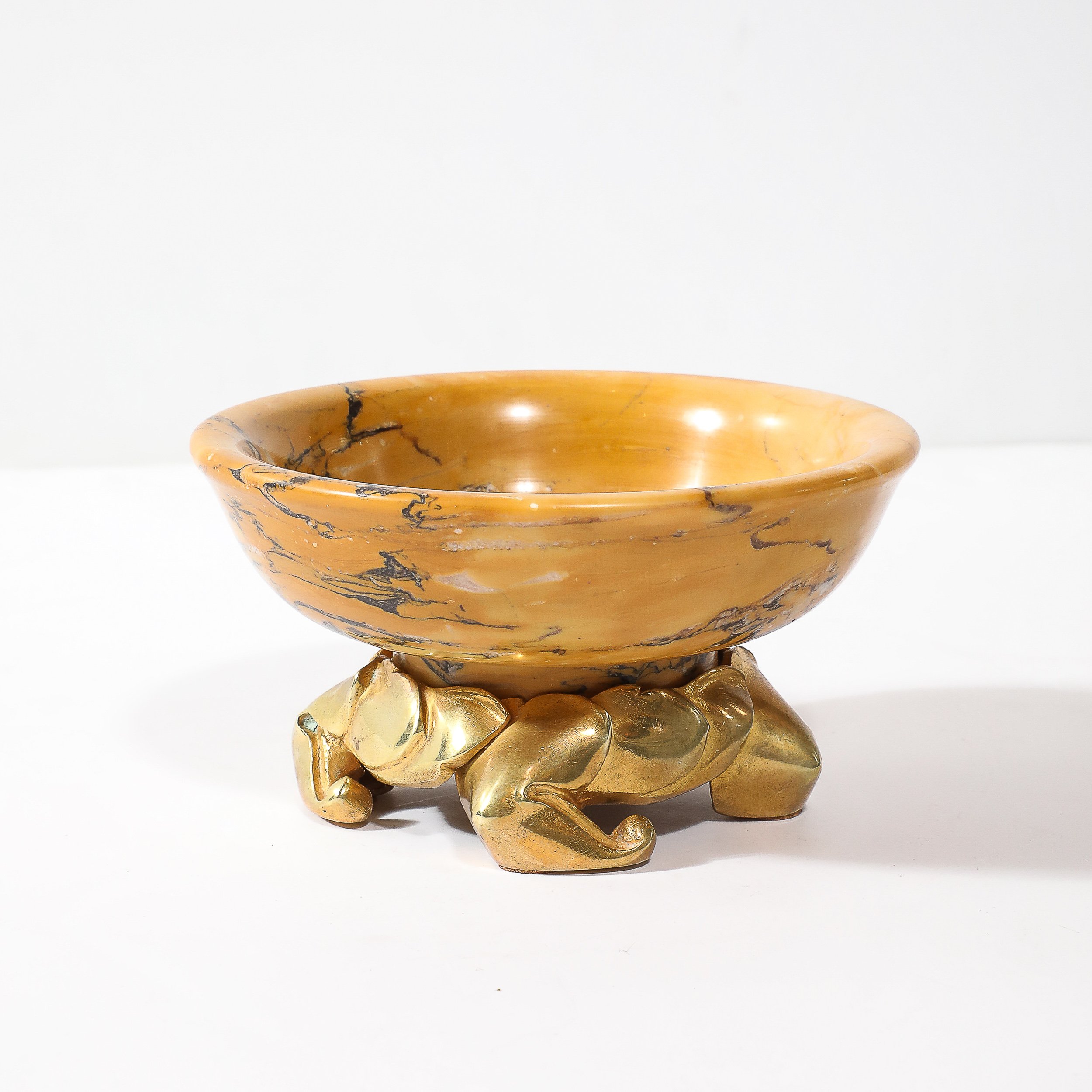 Art Deco Amber Gold Marble Dish with Stylized Gilt Bronze Base - High Style Deco 5.jpg
