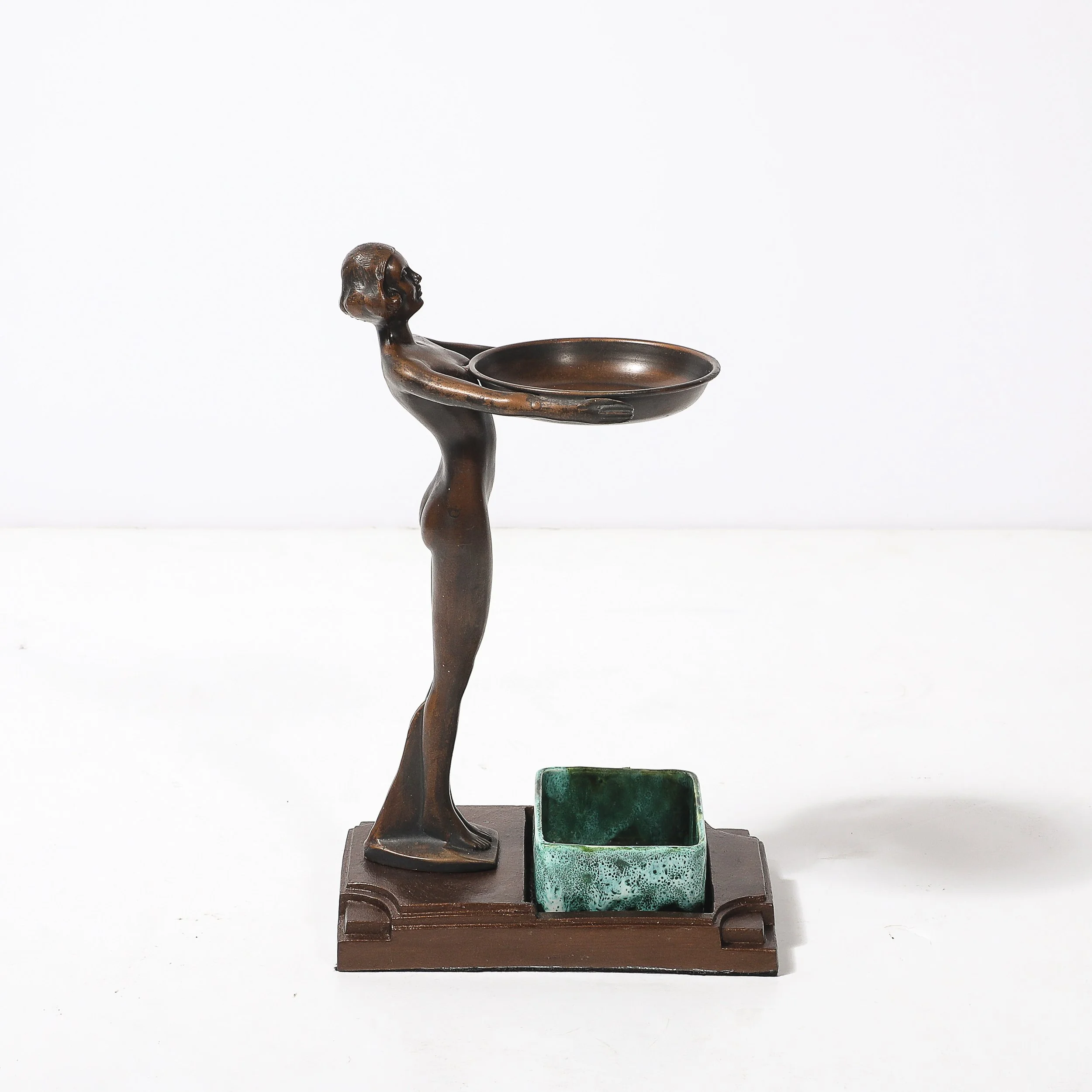 Art Deco Patinated Bronze, Olive Green & Jade Ceramic Smoking Stand by FrankArts - High Style Deco 9.jpg