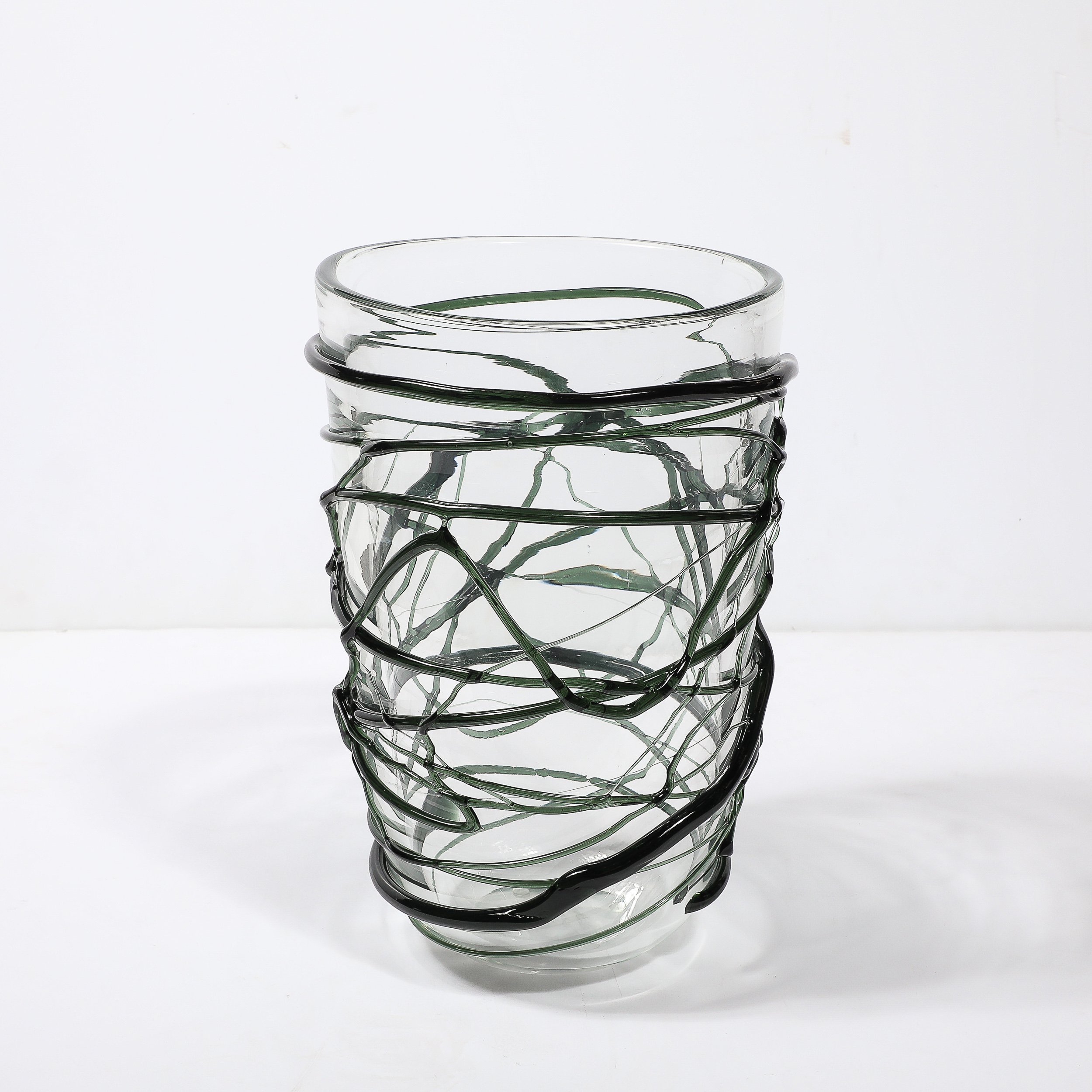 Hand-Blown Murano Glass Vases with Organic Viridian Green Sculptural Striations - High Style Deco 12.jpg
