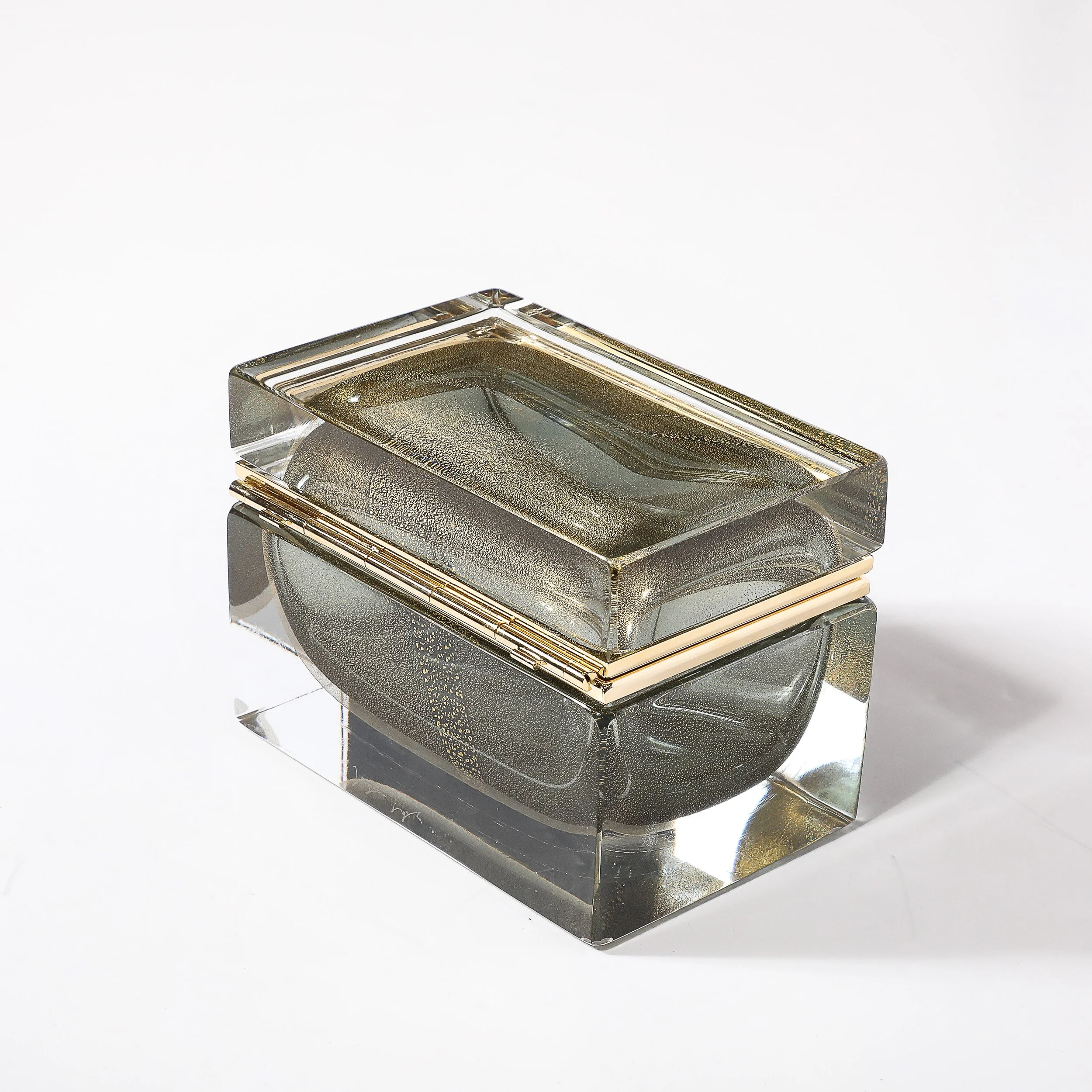 Modernist Hand-Blown Murano Glass Box in Muted Green w: 24 Karat Gold & Brass - High Style Deco 7.jpg