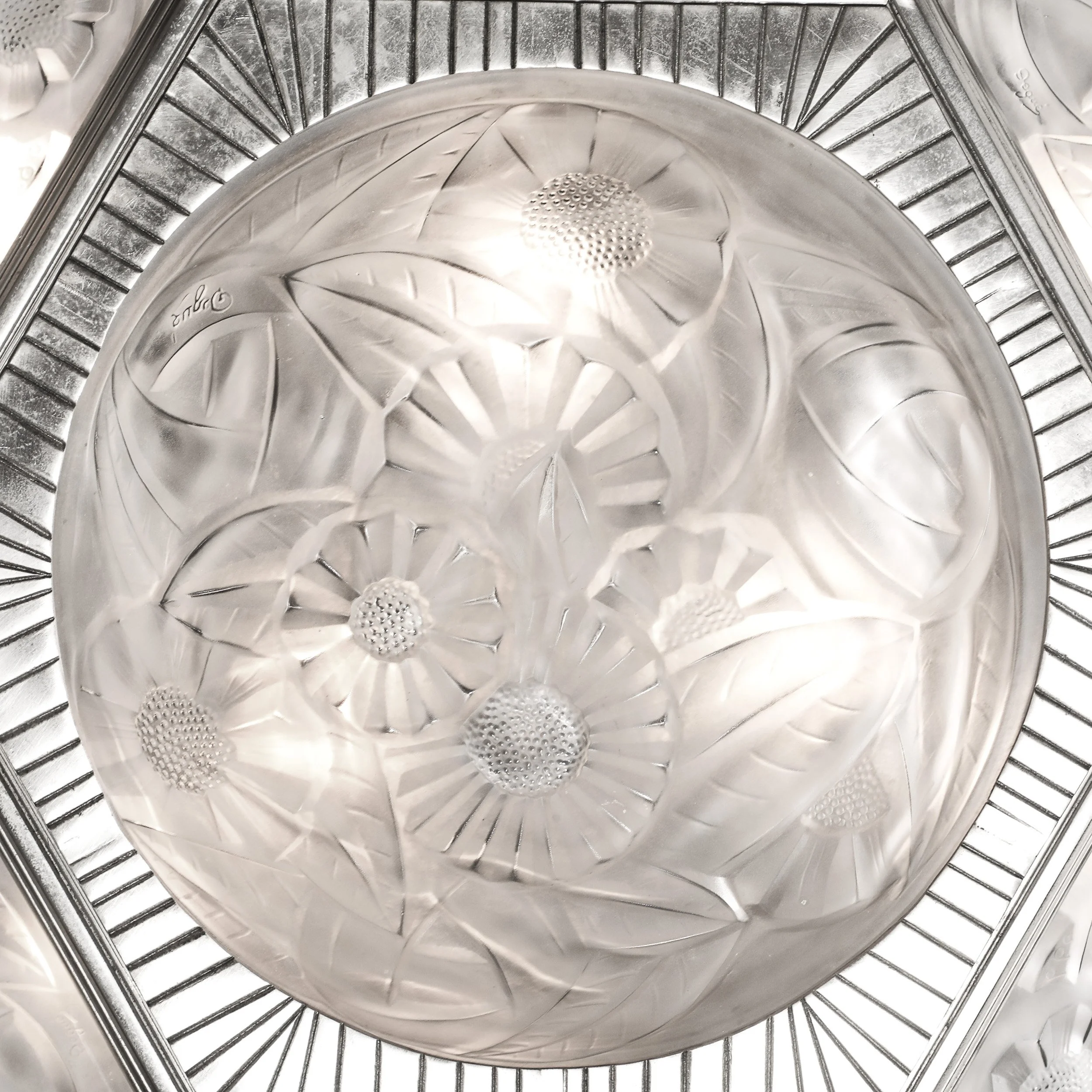 Pair of Art Deco Hexagonal Frosted Glass & Nickeled Bronze Chandeliers by Degue - High Style Deco 60.jpg