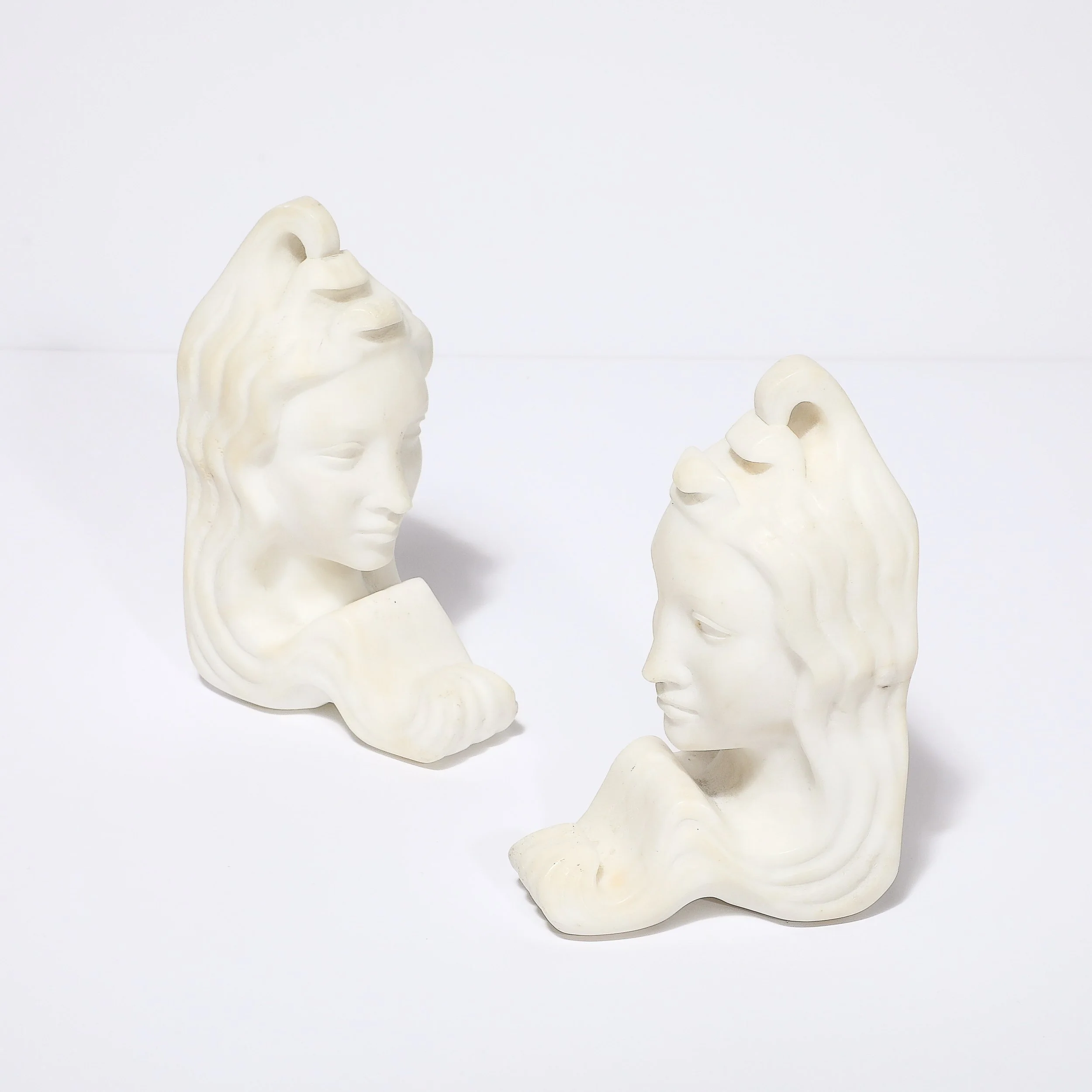Art Deco Siren Bookends in Hand-Carved Alabaster with Undulating Linear Motif - High Style Deco 8.jpg