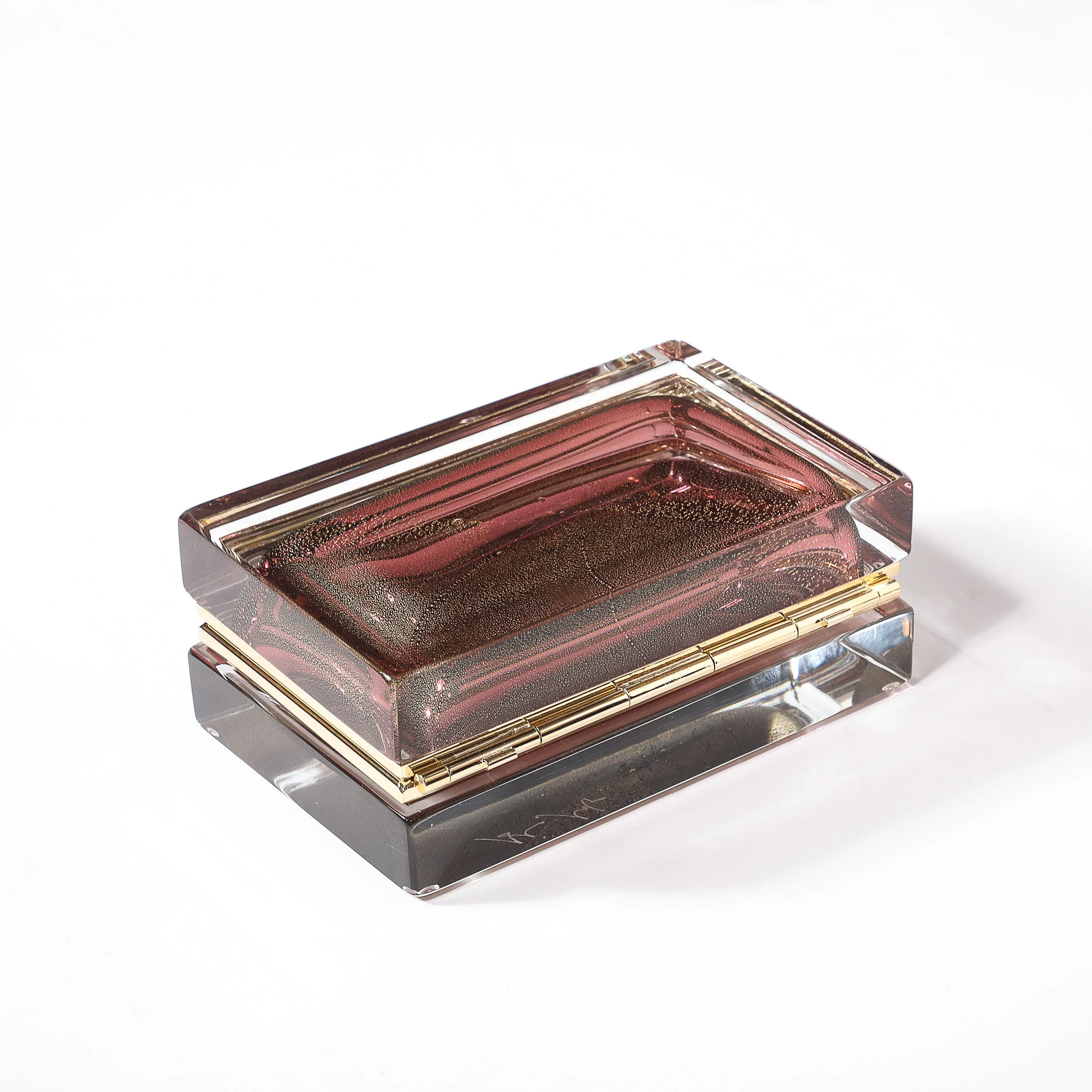 Modernist Hand-Blown Murano Glass Box in Smoked Rose with 24 Karat Gold Flecks - High Style Deco 5.jpg