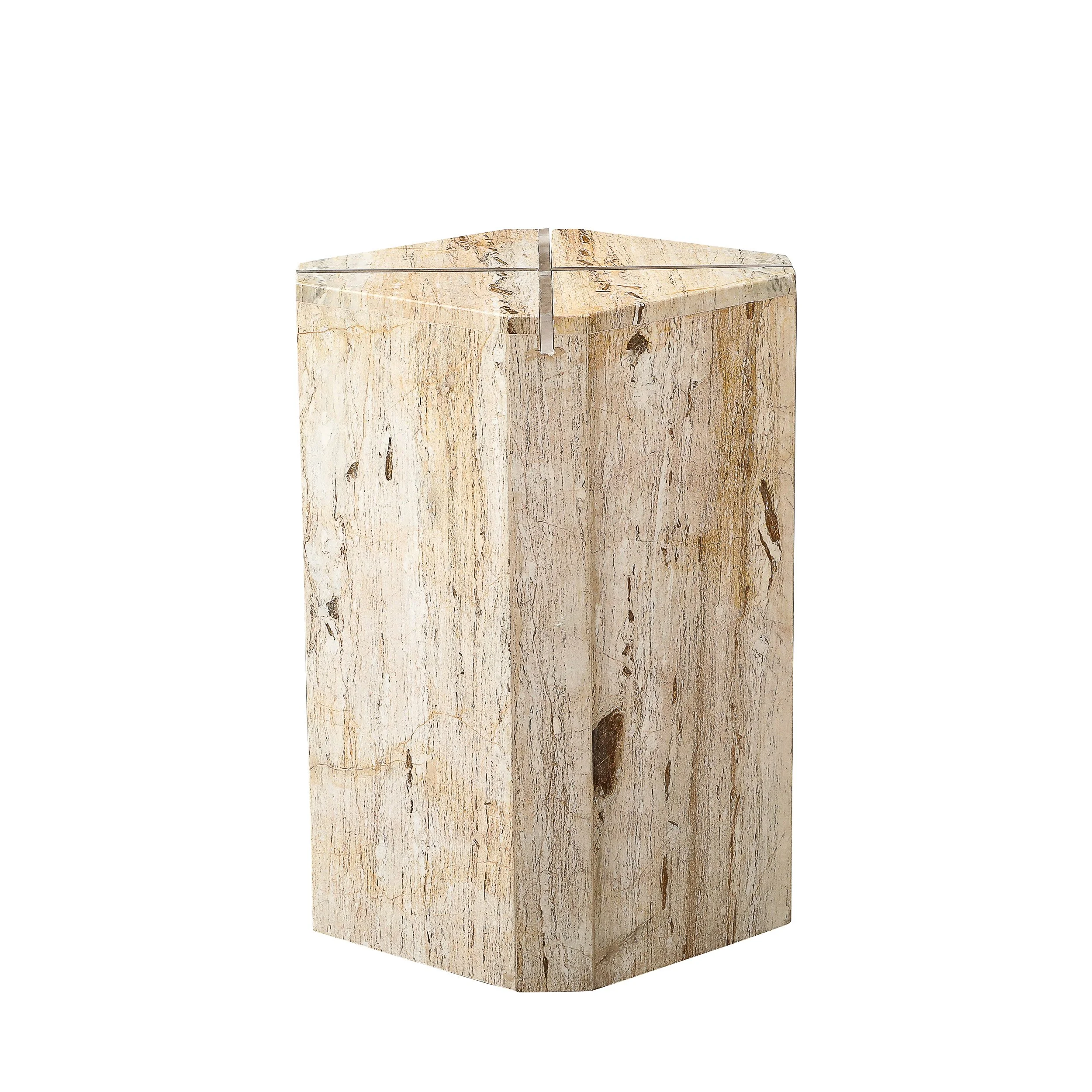 Sophisticated Mid-Century Modernist Crosslight Illuminating Travertine Pedestal - High Style Deco.jpg