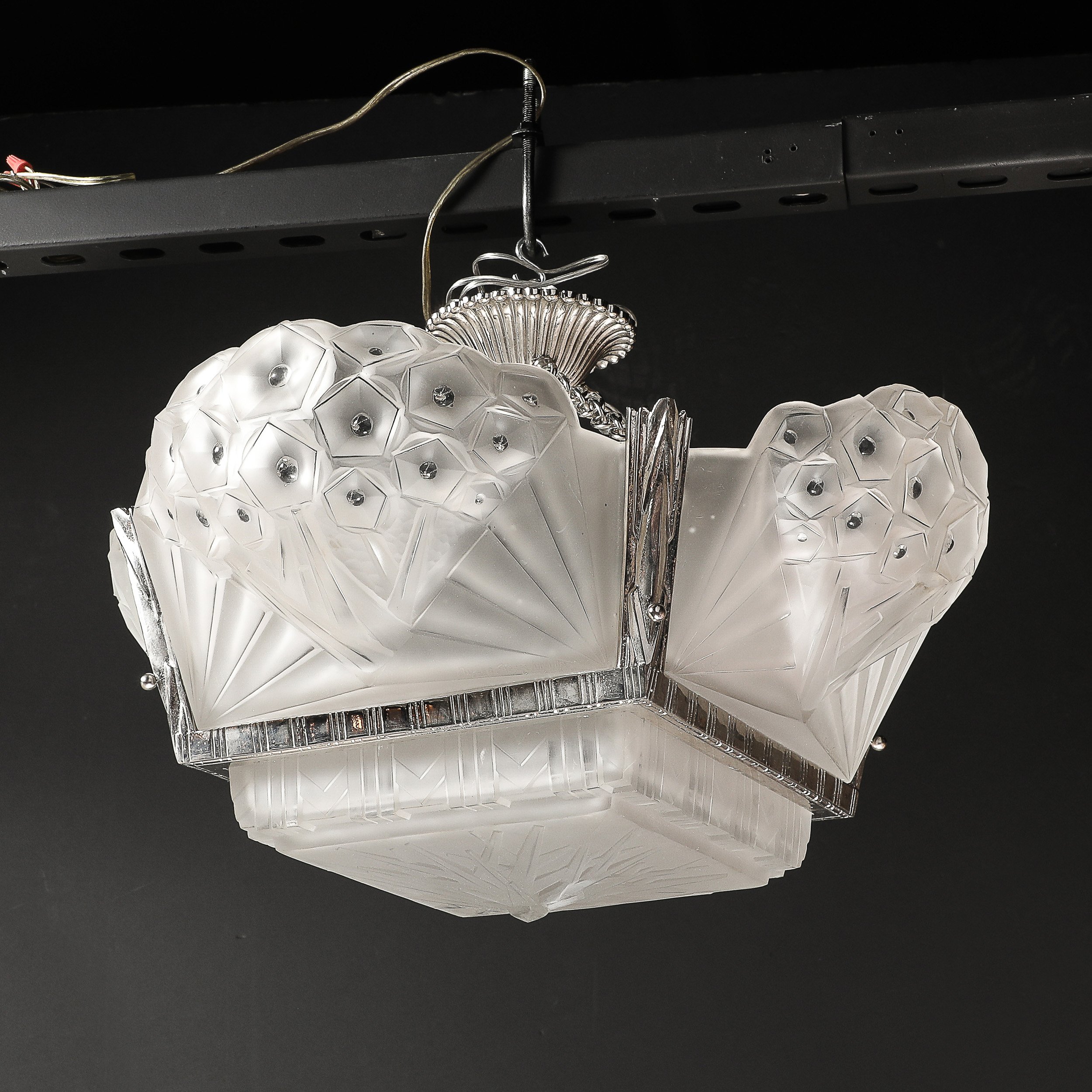 Art Deco Fractal Cubist Frosted Glass & Bronze Chandelier signed Muller Freres - High Style Deco 12.jpg