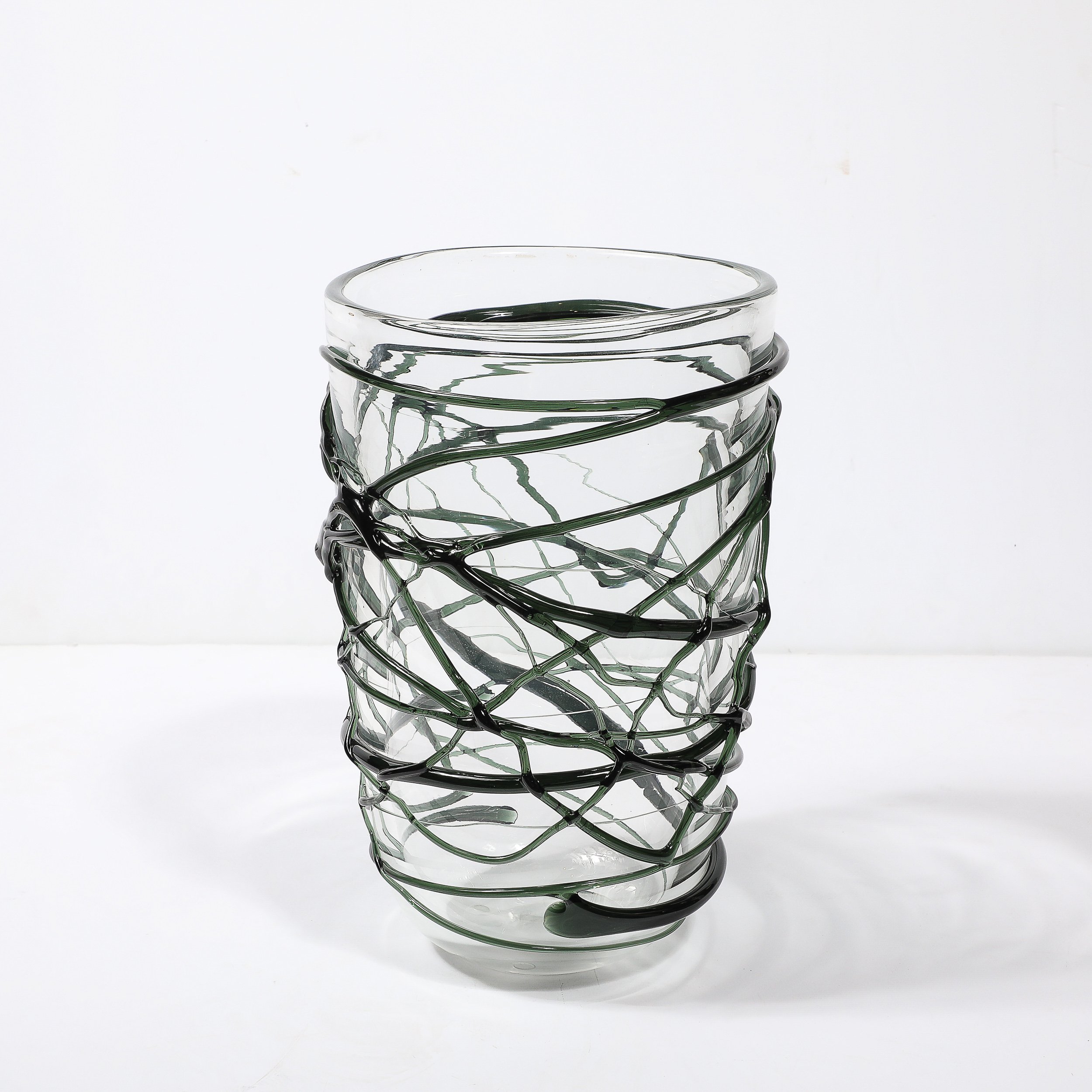 Hand-Blown Murano Glass Vases with Organic Viridian Green Sculptural Striations - High Style Deco 7.jpg