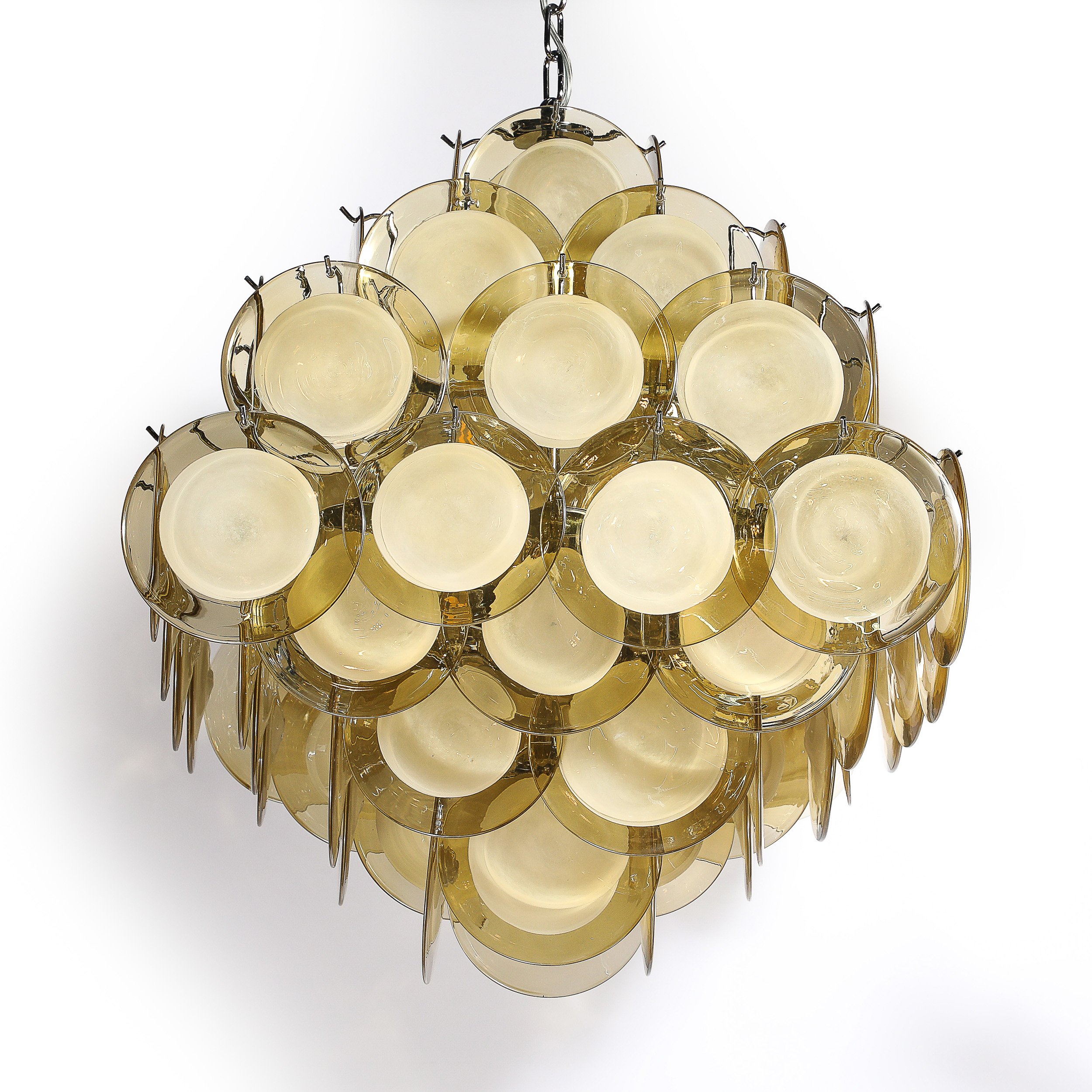 Modernist Hand-Blown Murano Glass Pagoda Form Disc Chandelier in Citrine Hue - High Style Deco 10.jpg