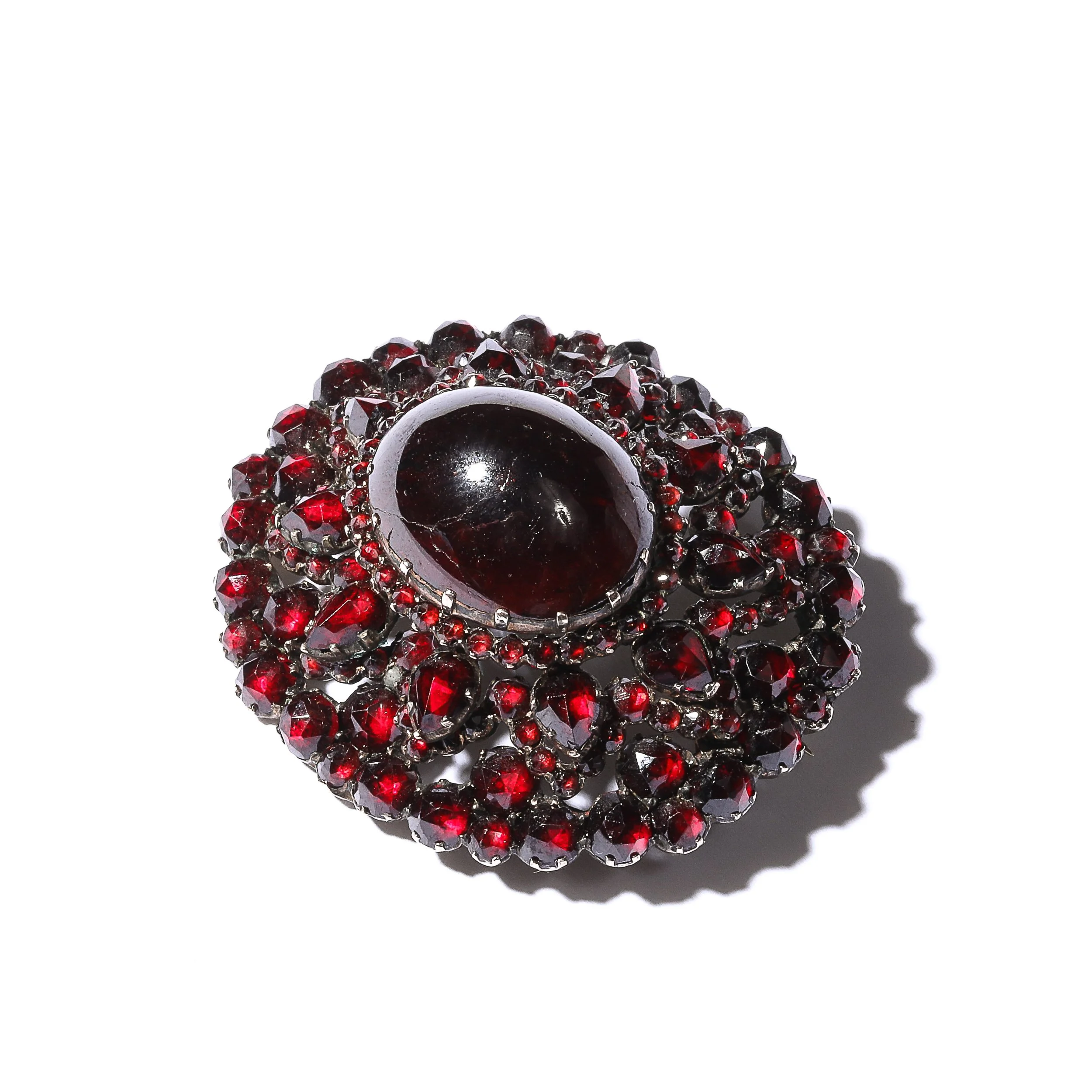 Antique Bohemian Brooch Encrusted W: Garnets & Central Cabochon in Gold Setting - High Style Deco 7.jpg