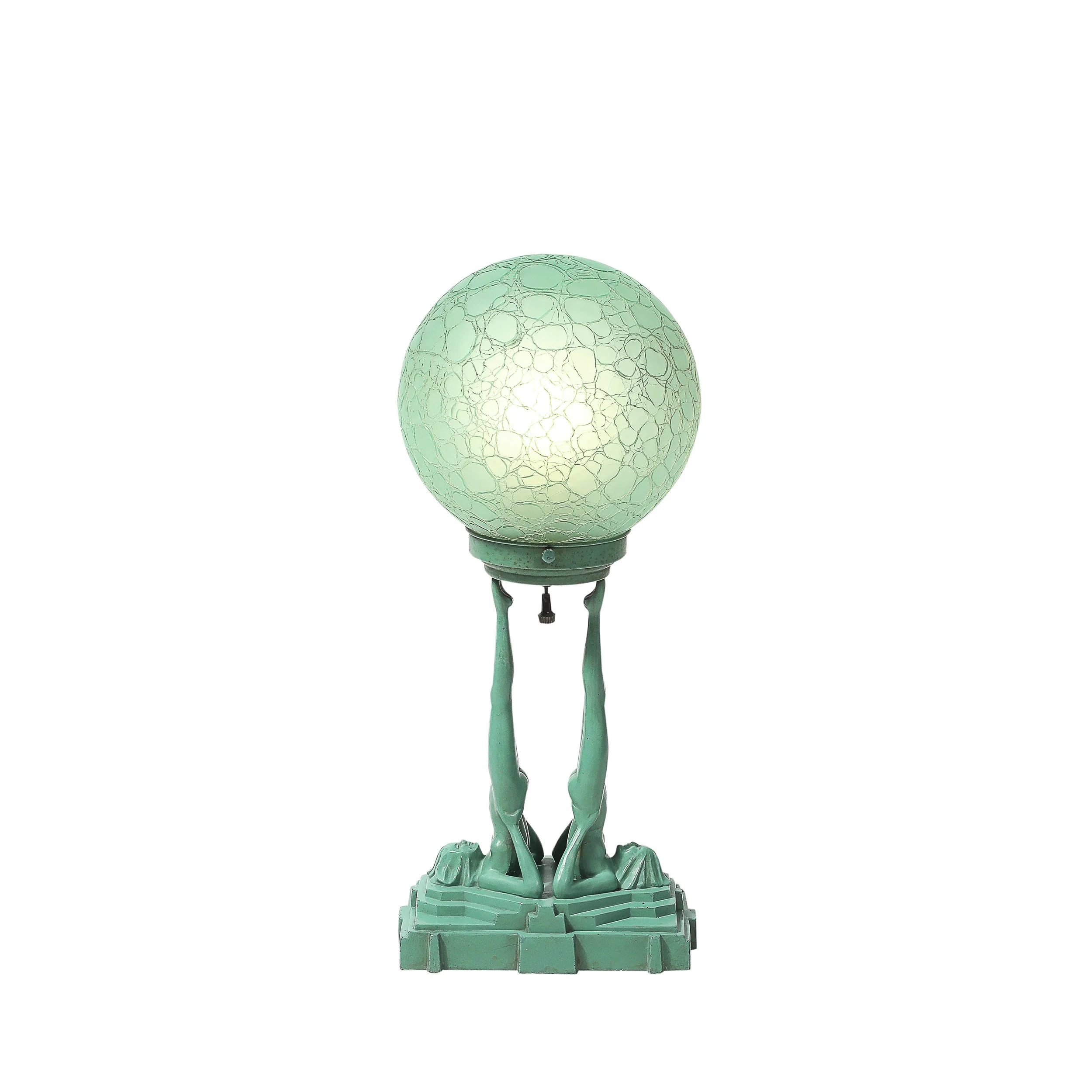 Art Deco Frankarts #L220 Turquoise Figurative Green Craqueleur Glass Table Lamp - High Style Deco.jpg