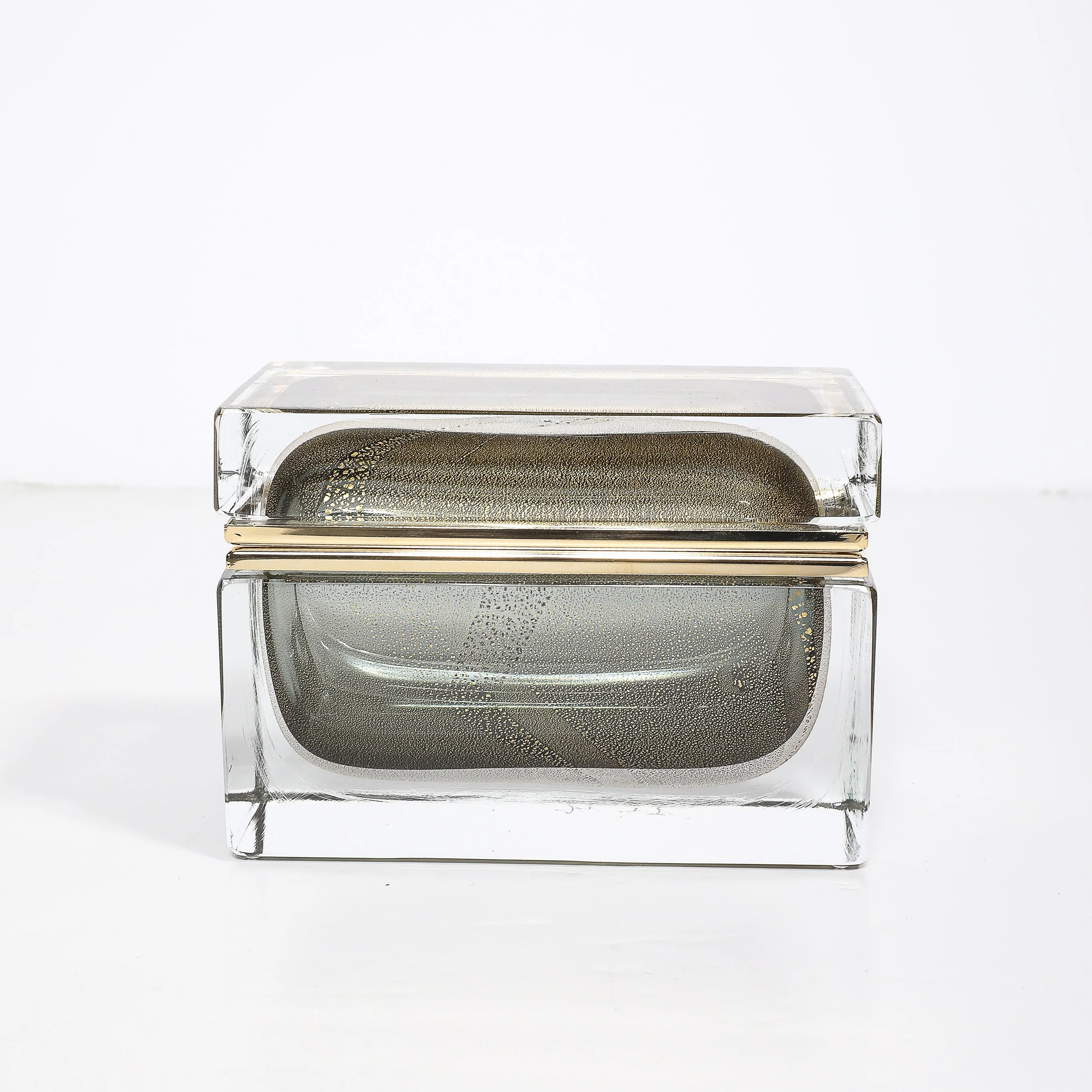 Modernist Hand-Blown Murano Glass Box in Muted Green w: 24 Karat Gold & Brass - High Style Deco 13.jpg