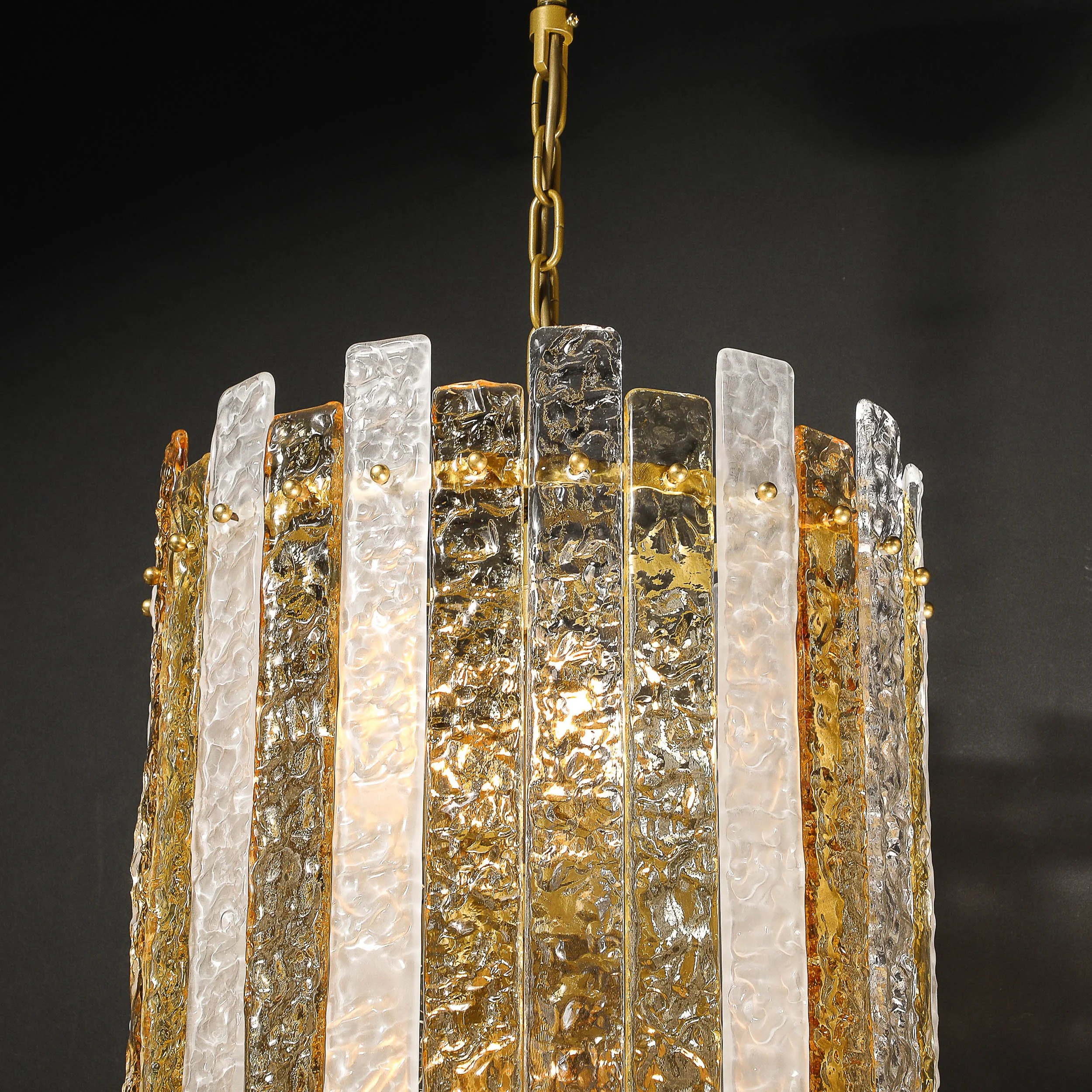 Modernist Hand-Blown Amber and Clear Murano Glass Paneled Cylindrical Chandelier - High Style Deco 24.jpg
