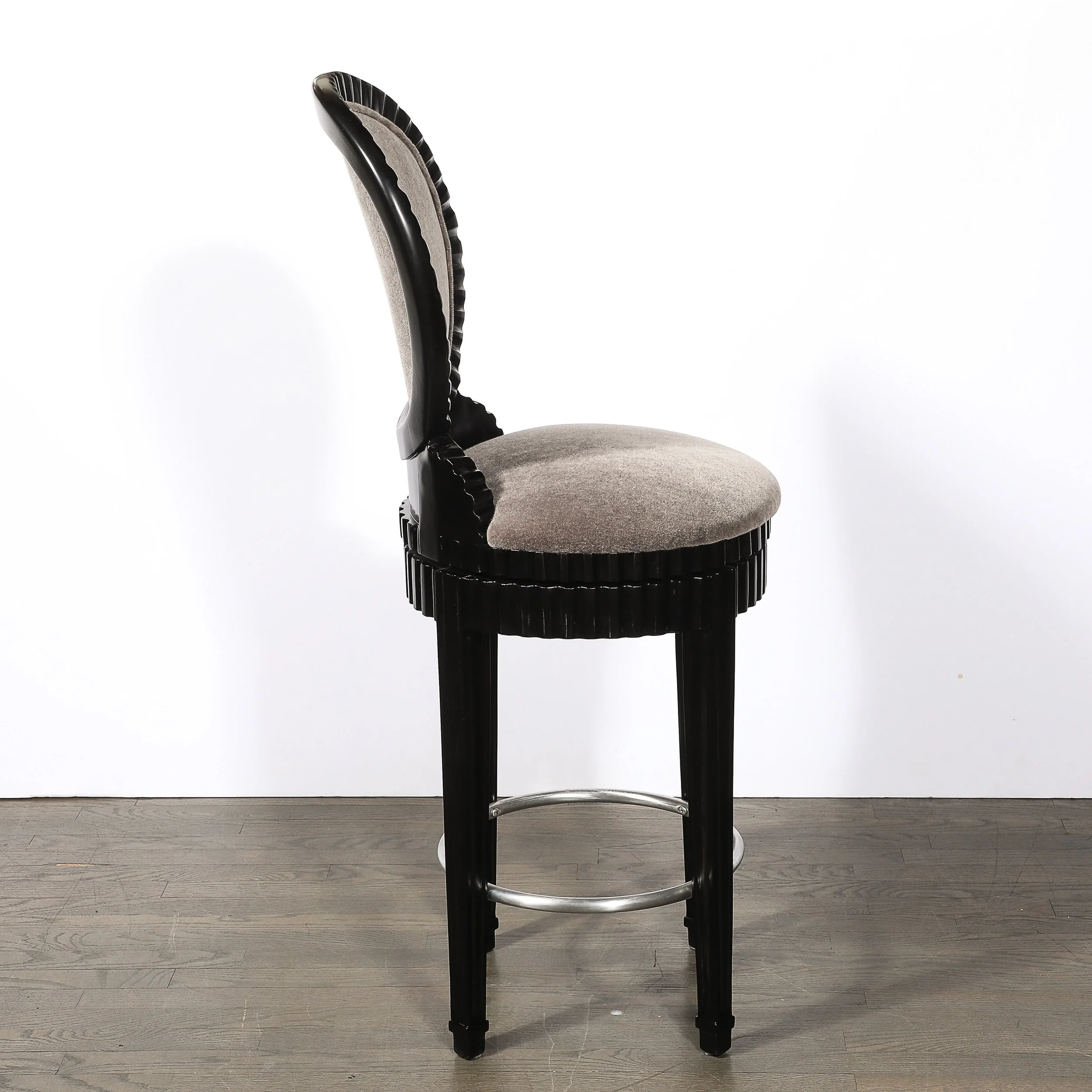 Art Deco Style Scalloped & Fluted Detailed Ebonized Walnut Swiveling Barstools - High Style Deco 12.jpg