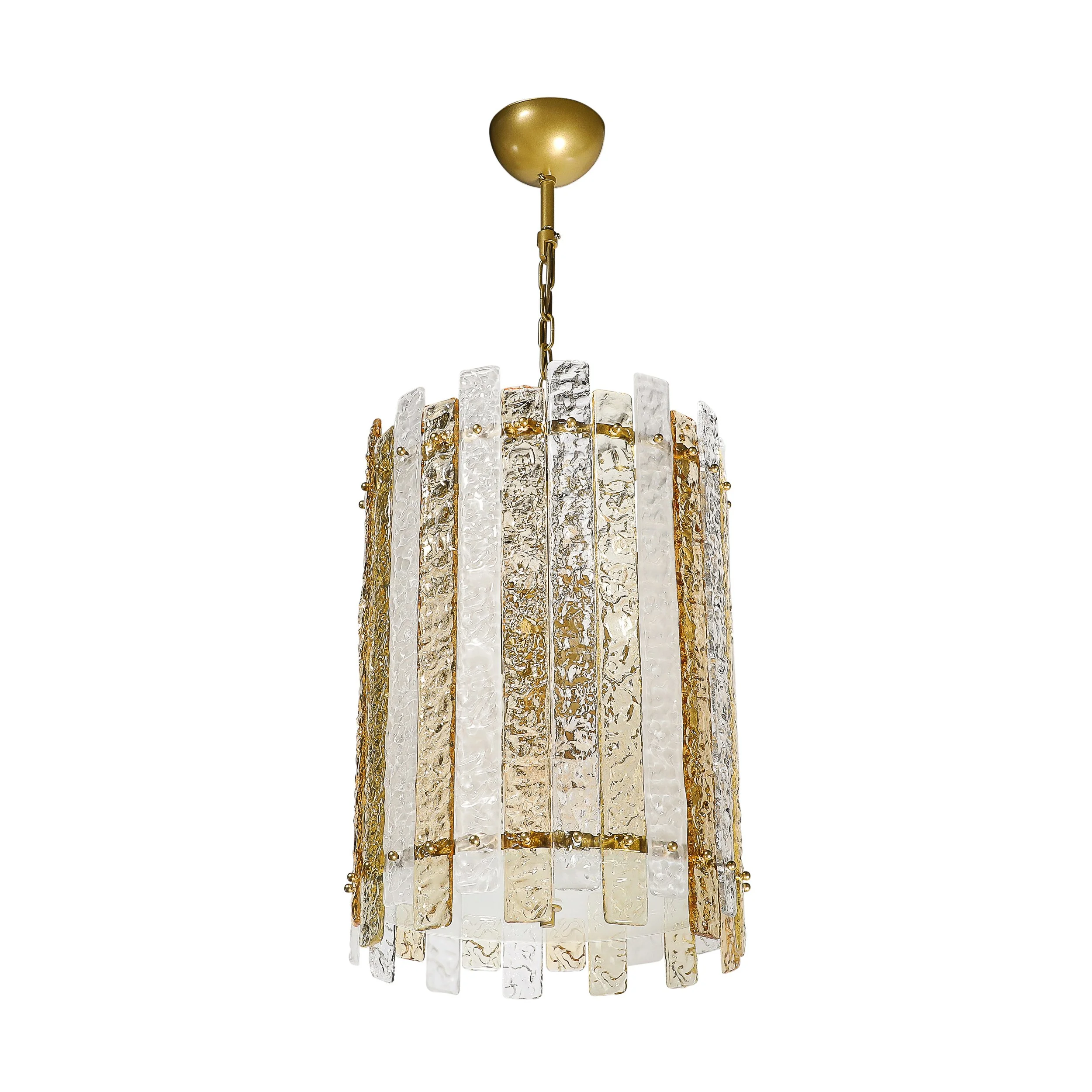 Modernist Hand-Blown Amber and Clear Murano Glass Paneled Cylindrical Chandelier - High Style Deco 1.jpg