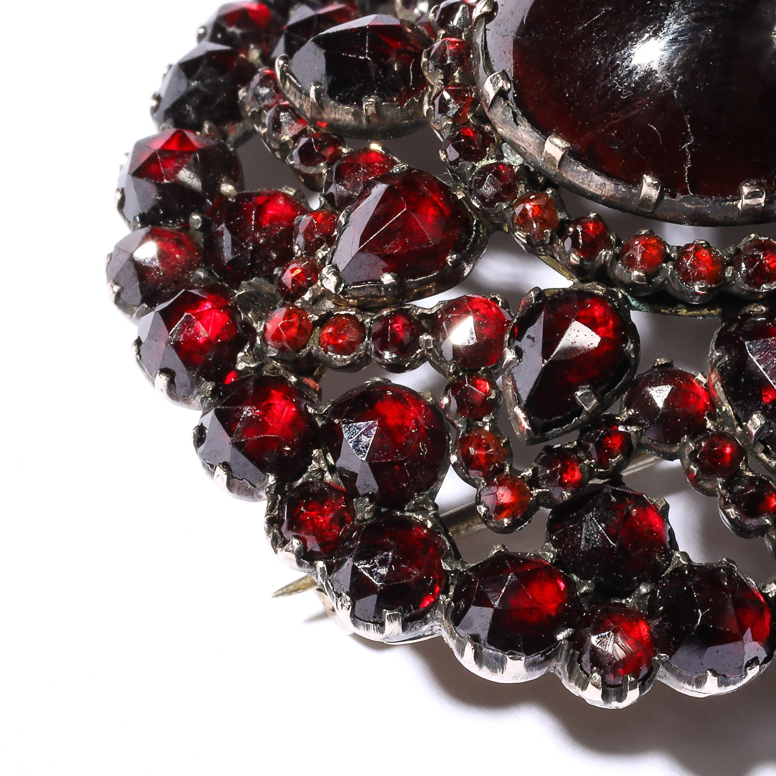 Antique Bohemian Brooch Encrusted W: Garnets & Central Cabochon in Gold Setting - High Style Deco 8.jpg