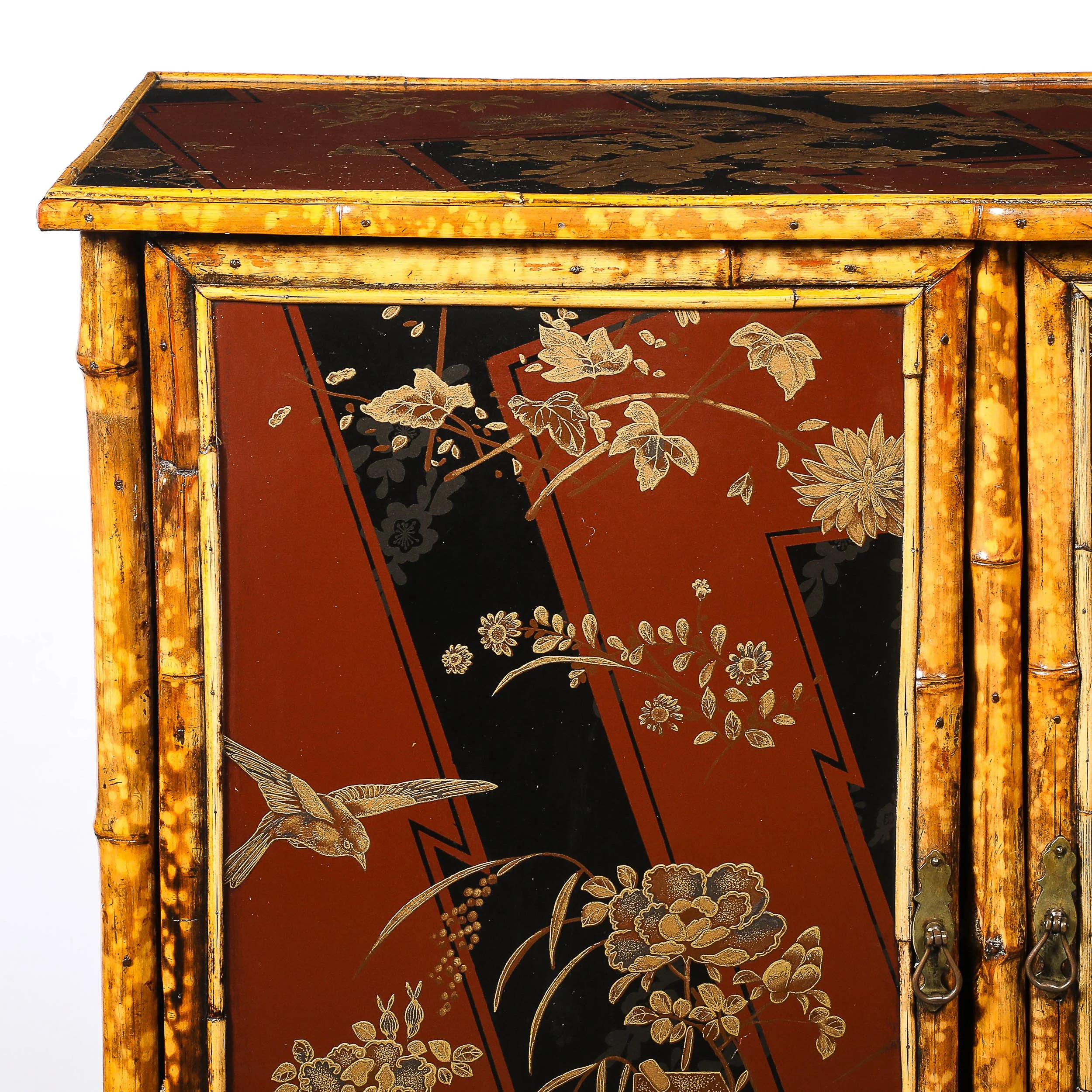 Art Deco Bamboo & Cubist Red & Black Geometric Detailed Gilt Chinoiserie Cabinet - High Style Deco 2.jpg