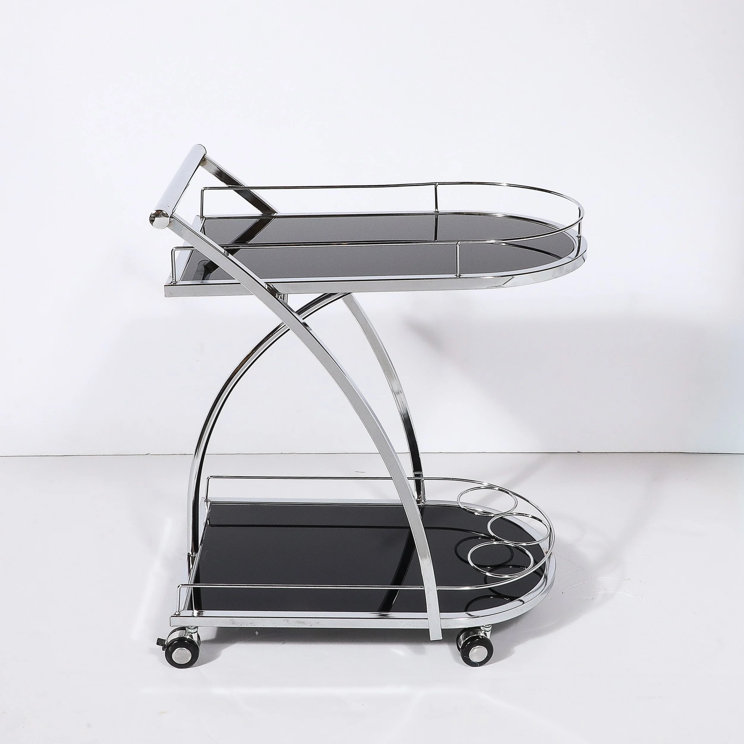 Art Deco Bullet Form Two-Tier Rolling Bar:Serving Cart in Vitrolite & Chrome - High Style Deco 9.jpg