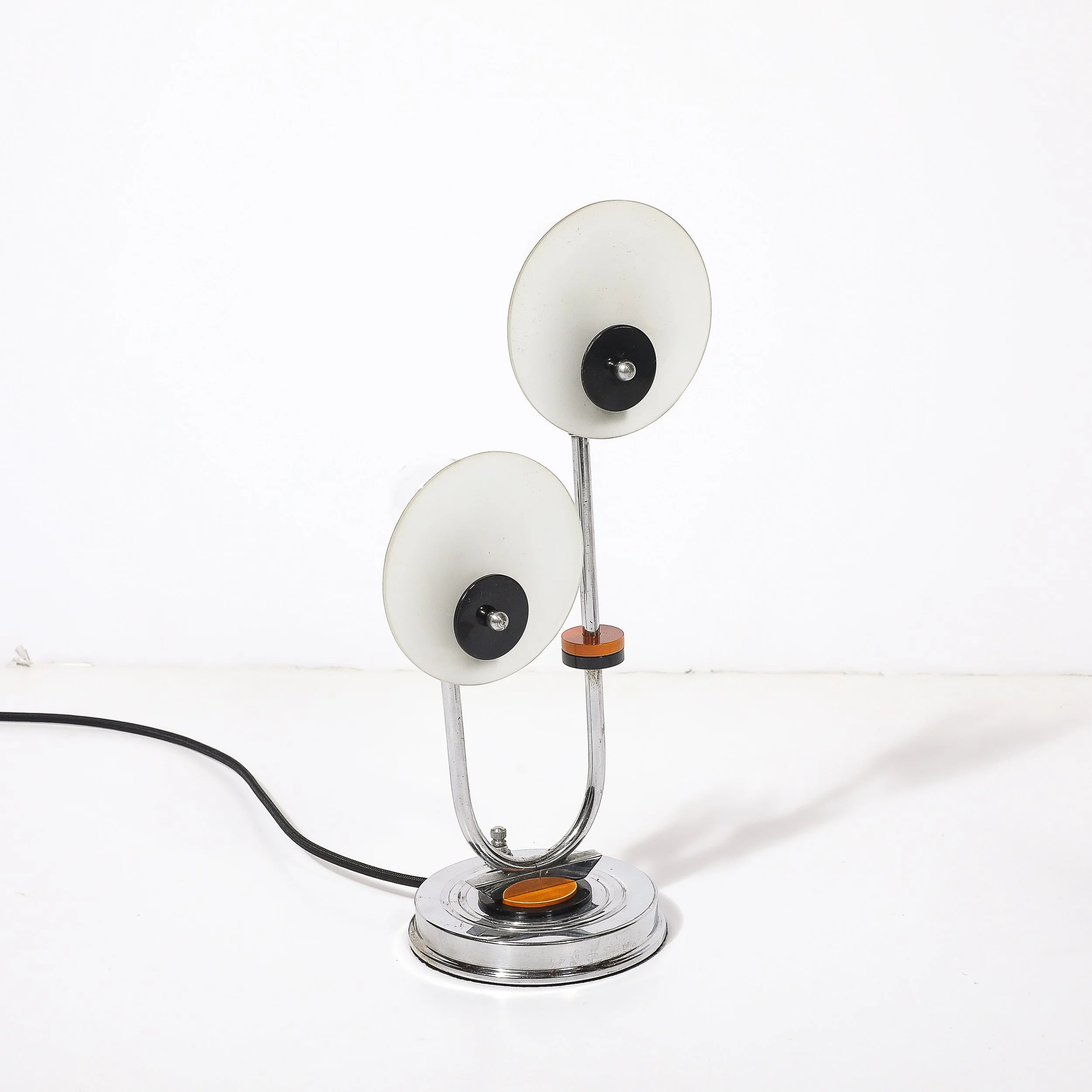 Art Deco Machine Age Branch Form Chrome & Frosted Glass Table Lamps w: Bakelite - High Style Deco 12.jpg