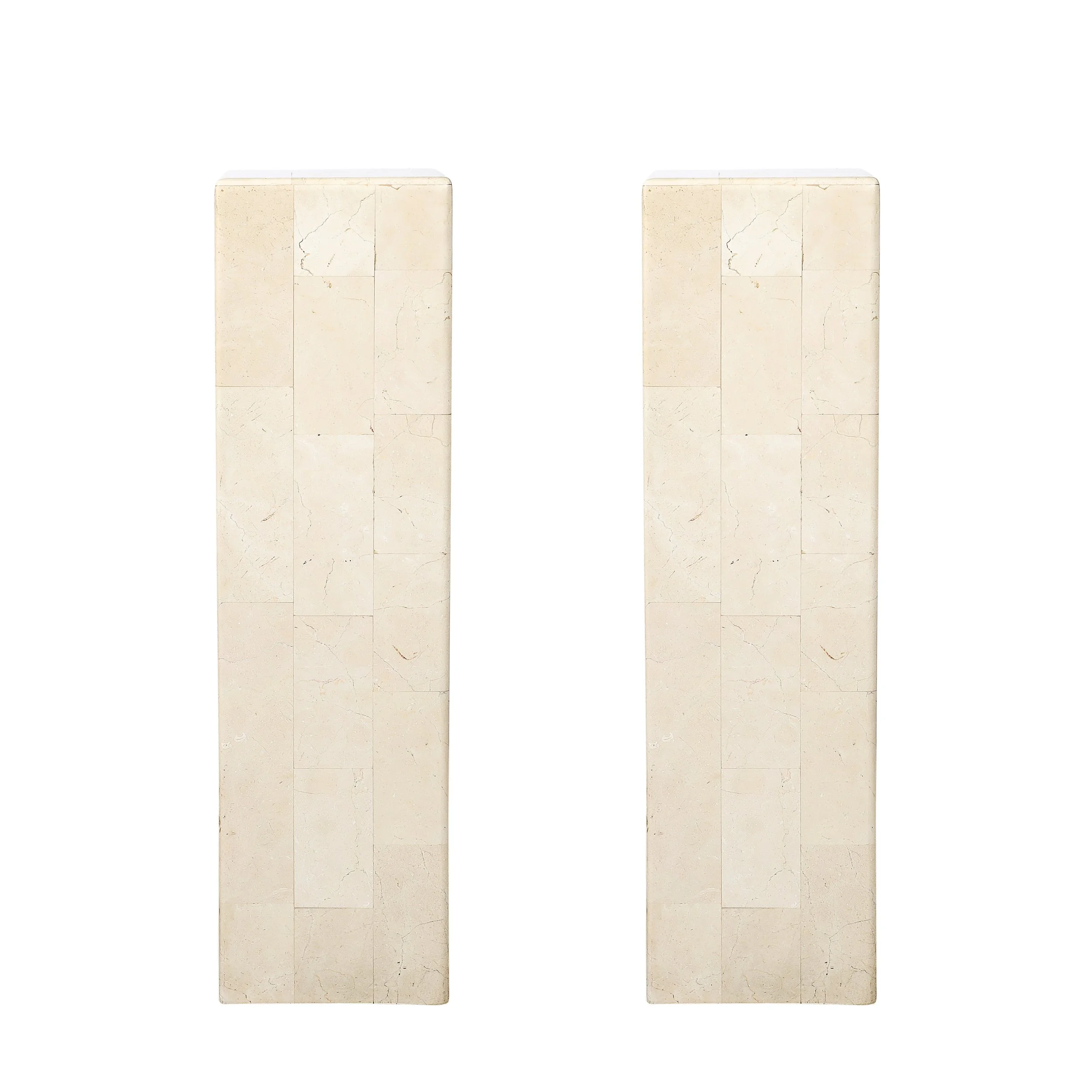 Pair of Mid-Century Modernist Tessellated Travertine Pedestals