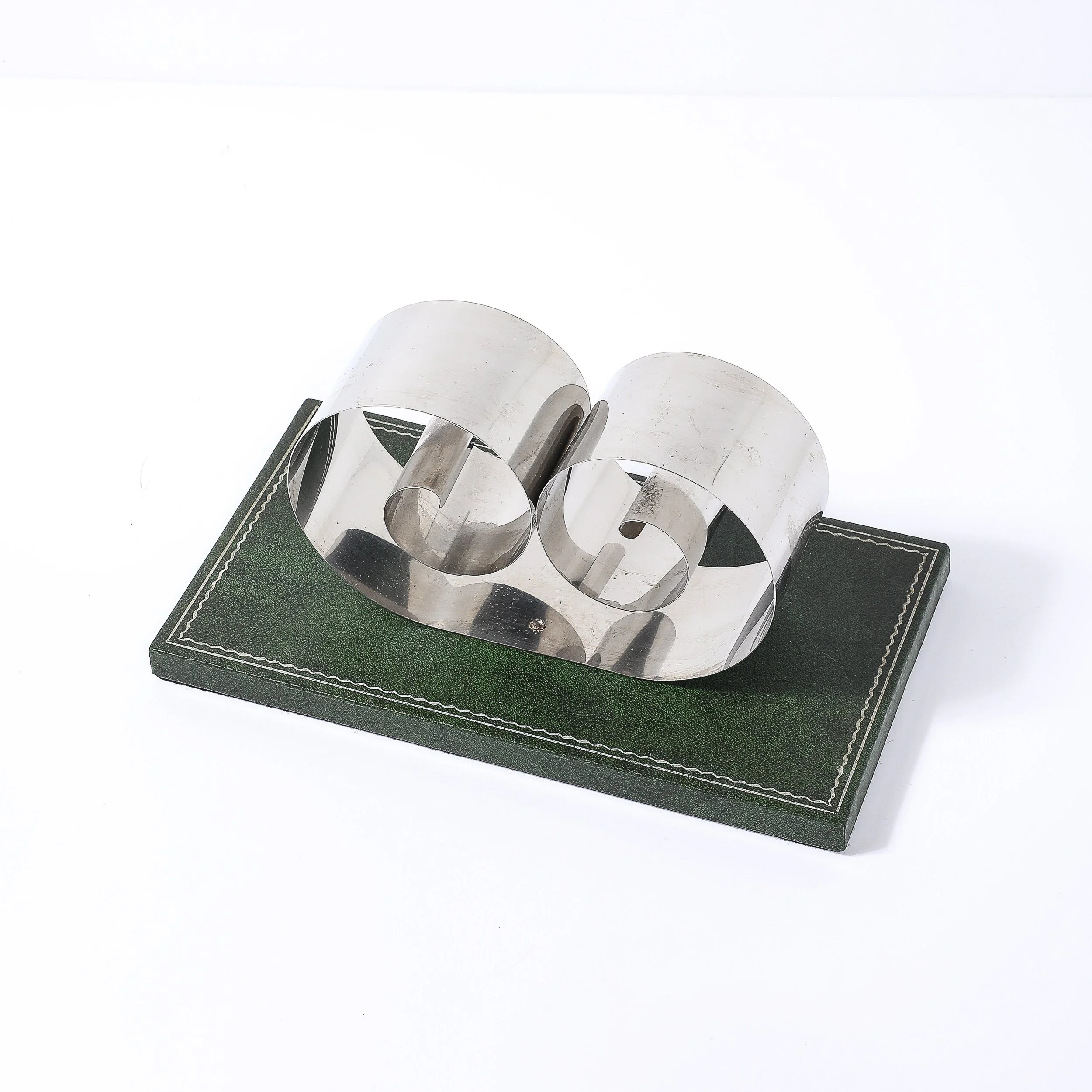 Art Deco Paper:Book Holder in Spring Steel on Forrest Green Leather Base - High Style Deco 3.jpg