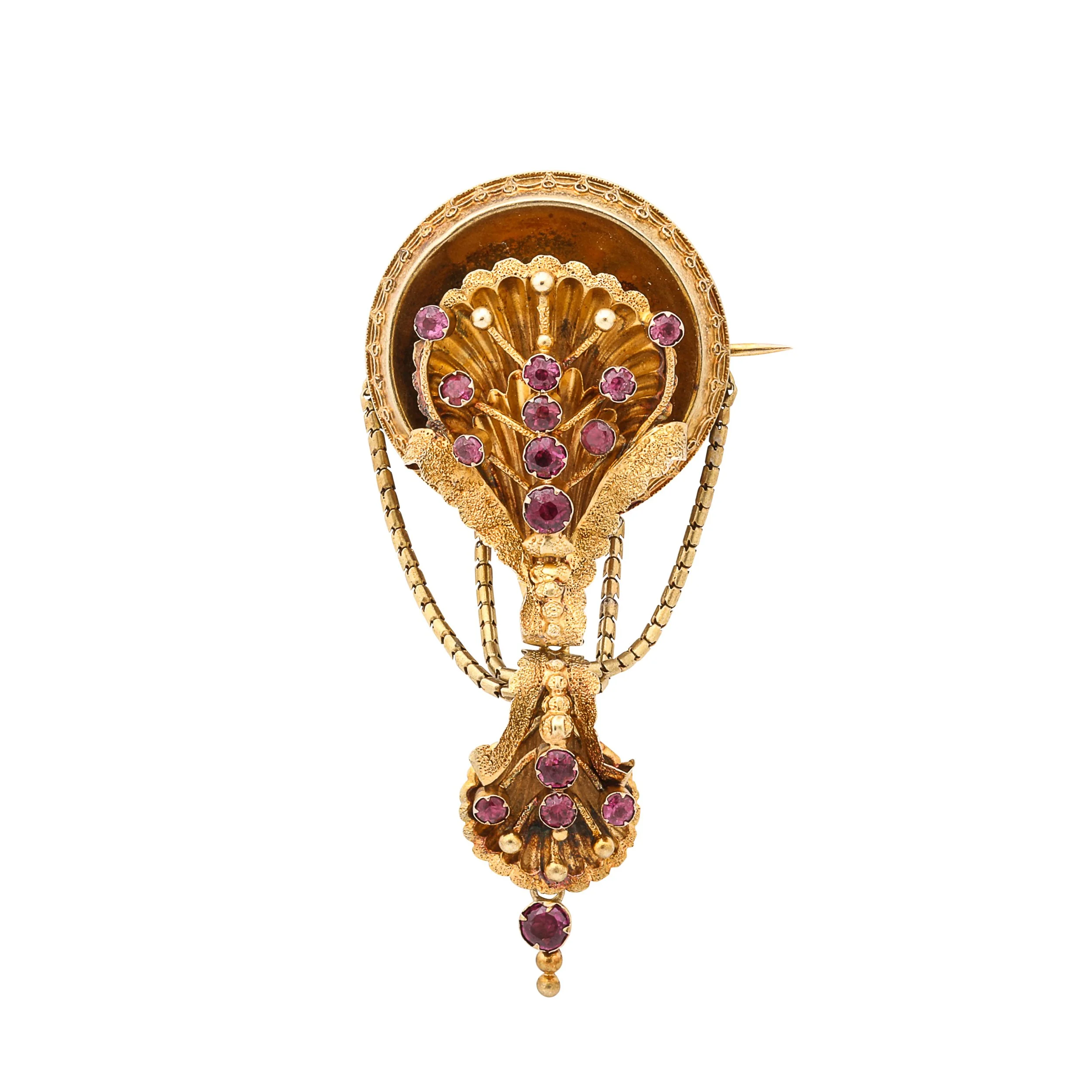 Stunning Antique Georgian Floral 10K Gold Brooch W/ Round Cut Amethysts
