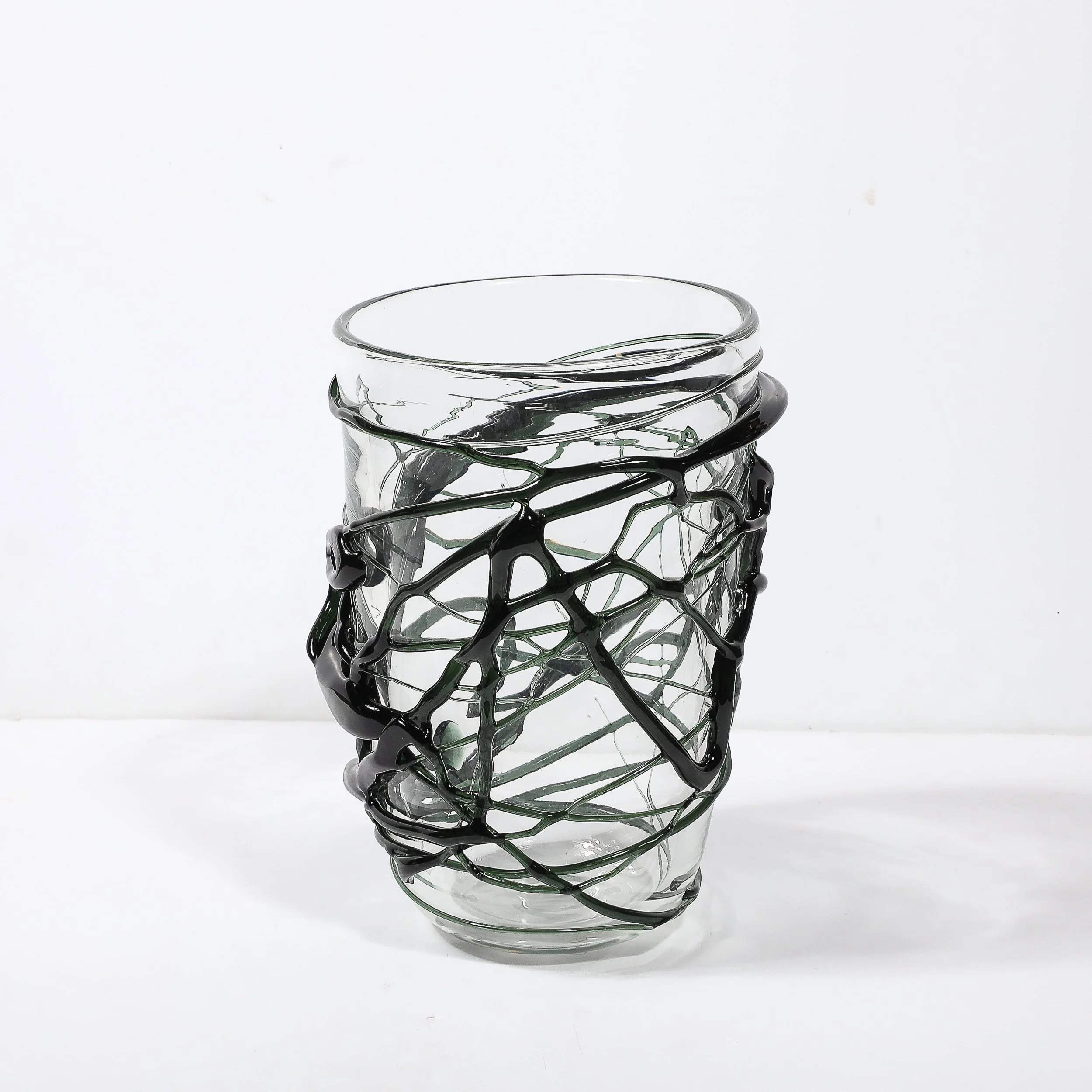 Hand-Blown Murano Glass Vases with Organic Viridian Green Sculptural Striations - High Style Deco 19.jpg