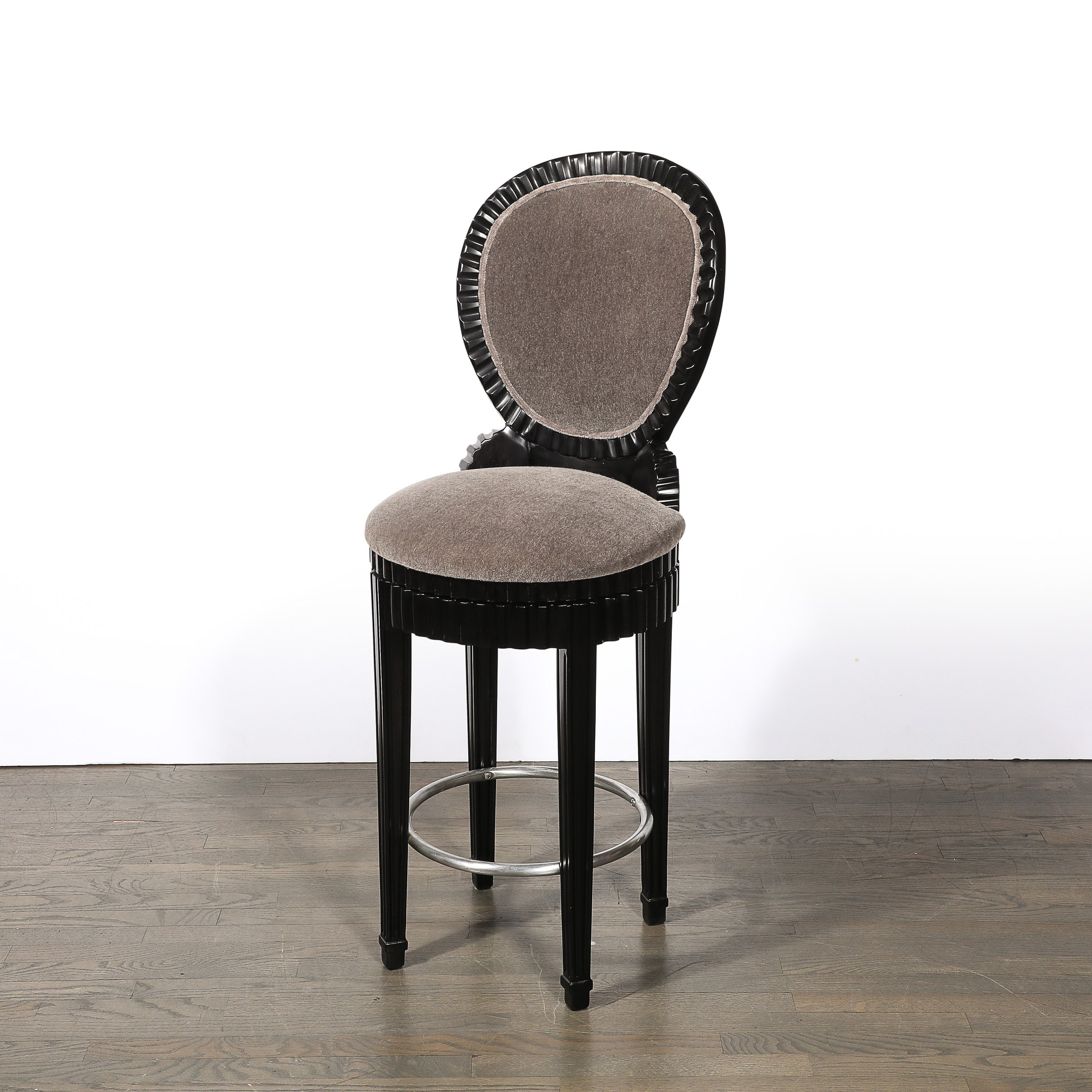 Art Deco Style Scalloped & Fluted Detailed Ebonized Walnut Swiveling Barstools - High Style Deco 3.jpg