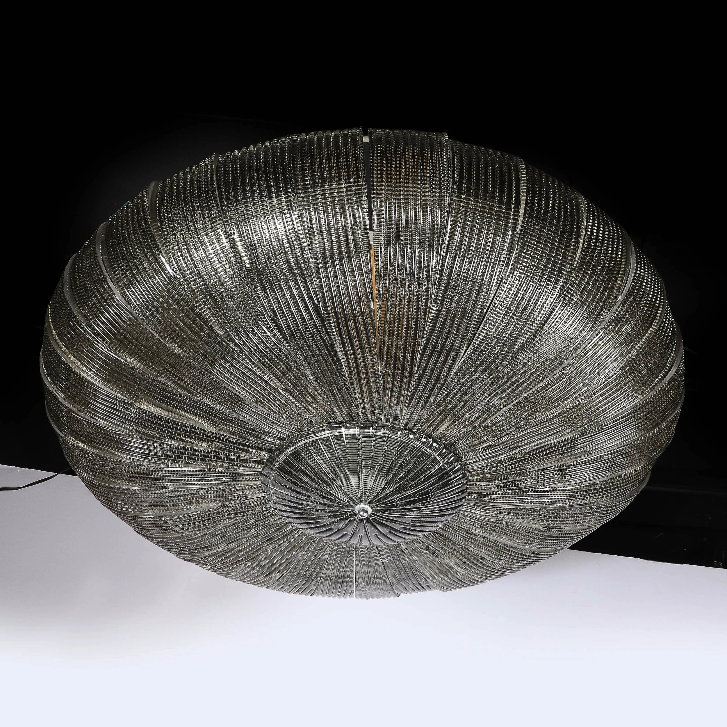 Monumental Modernist Hand-Blown Murano Reeded & Smoked Glass Flush Mount - High Style Deco 3.jpg