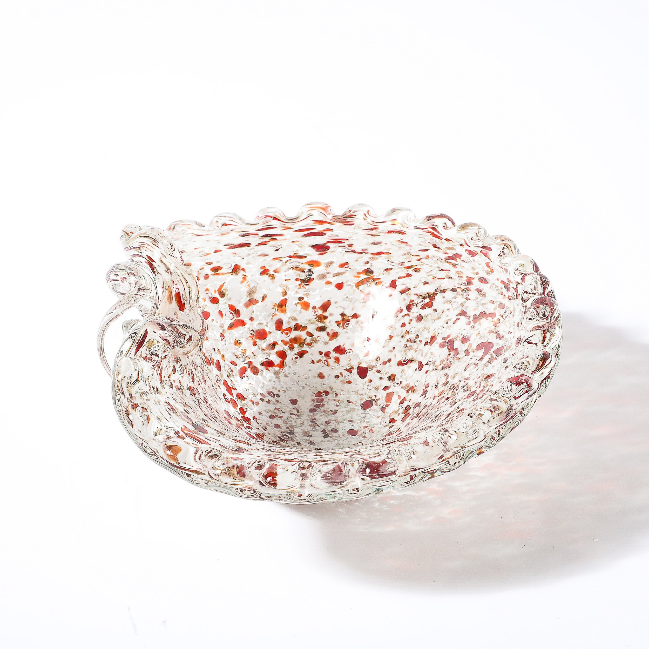 Mid-Century Hand-Blown Murano Glass Dish in White & Merlot Speckled Detailing - High Style Deco 2.jpg