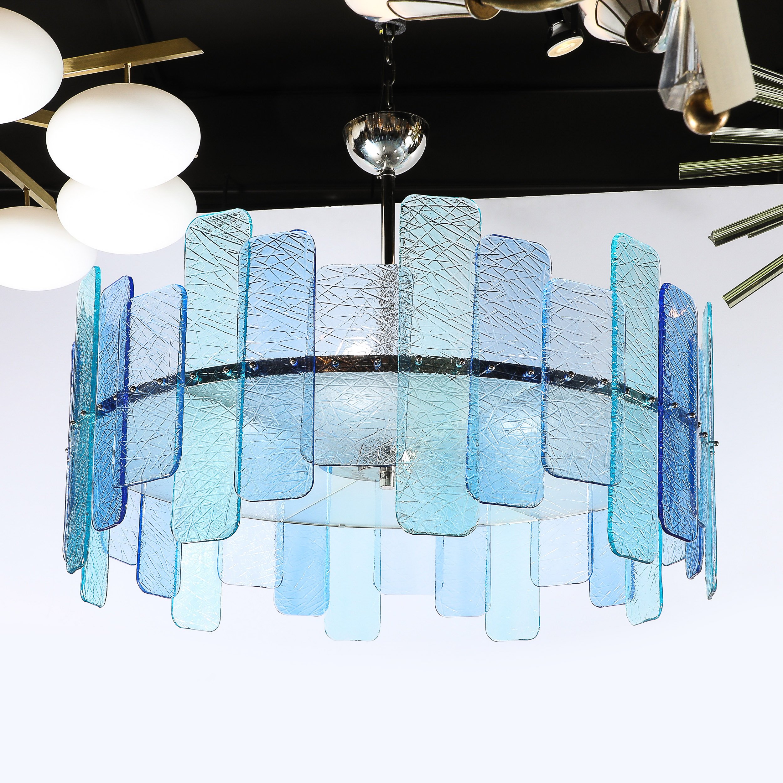 Modernist Hand-Blown Mixed Blue Murano Glass Paneled Chandelier with Diffuser - High Style Deco 2.jpg