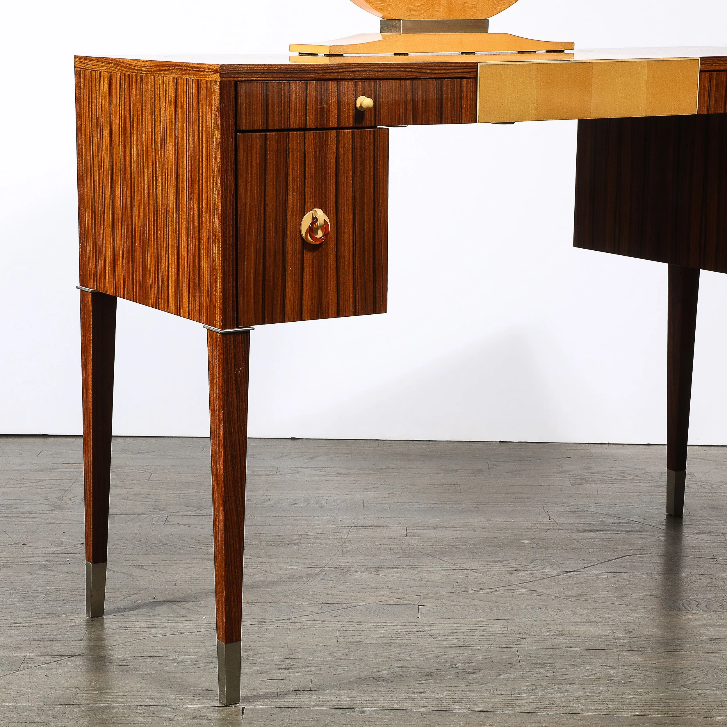 Art Deco Style Rosewood & Sycamore Vanity w: Bakelite, Mirror & Nickel Sabots - High Style Deco 18.jpg