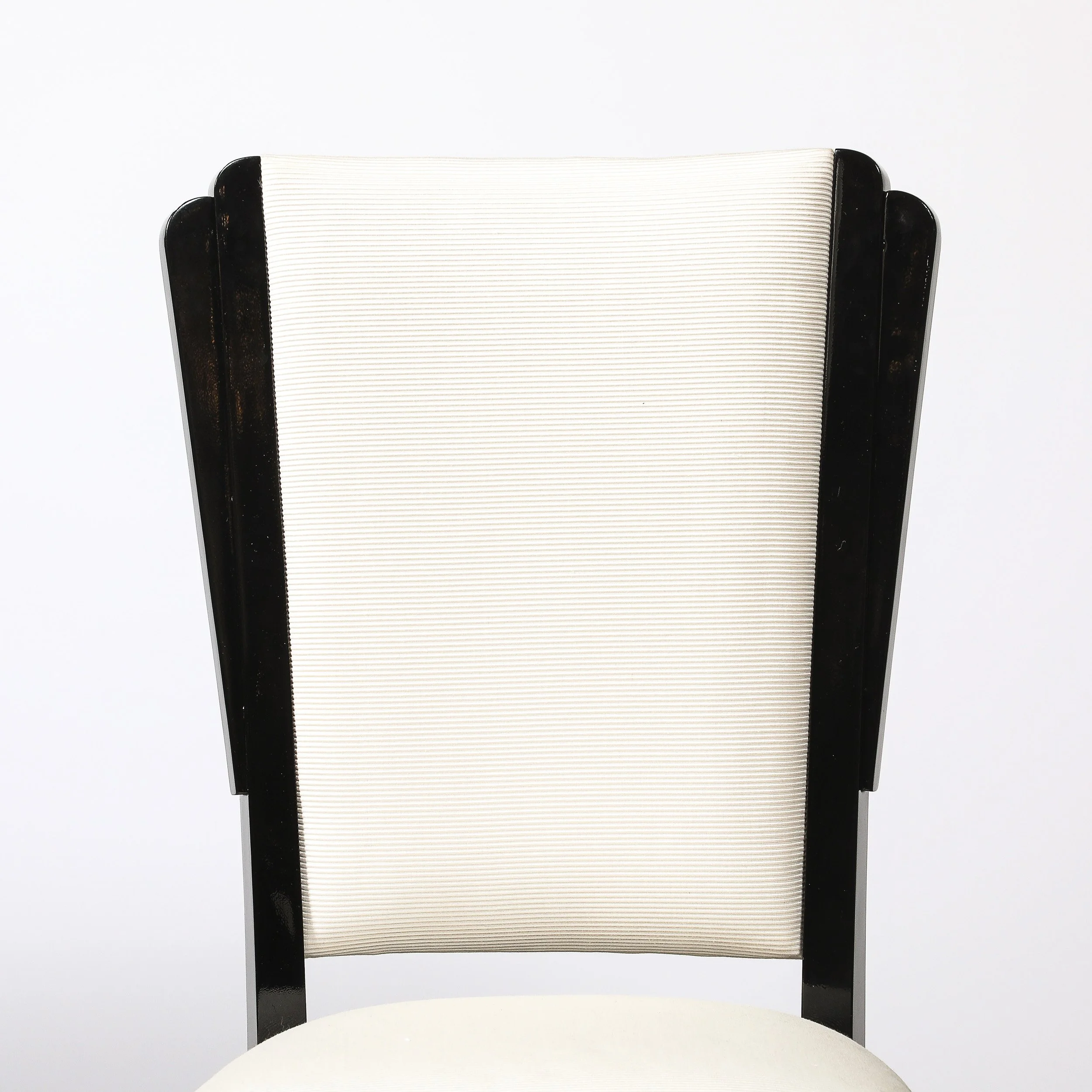Set of 6 Art Deco Skyscraper Black Lacquer & Off White Upholstery Dining Chairs - High Style Deco 4.jpg