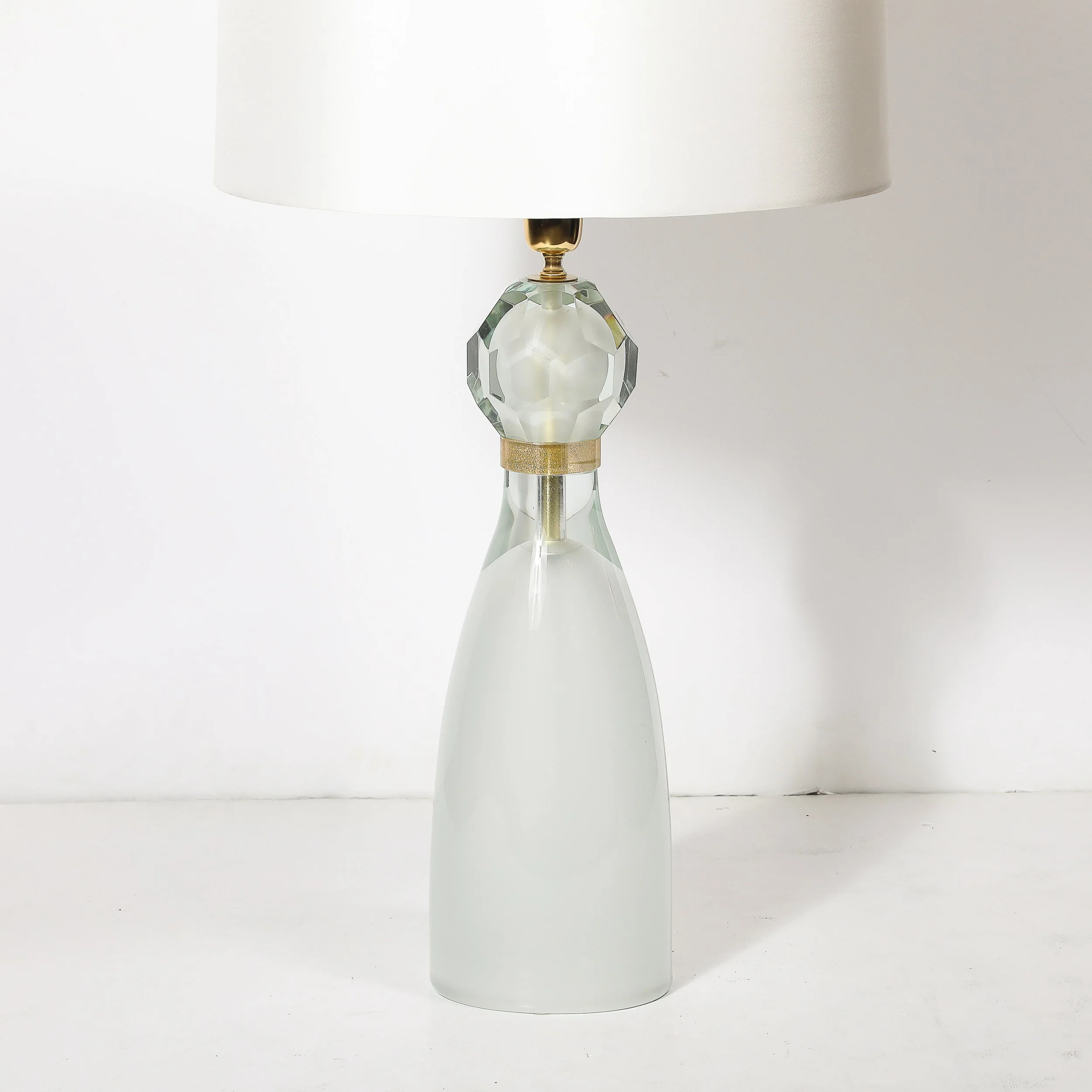 Modernist Faceted Mist Gray & 24k Gold Murano Glass Hourglass Form Table Lamps - High Style Deco 2.jpg
